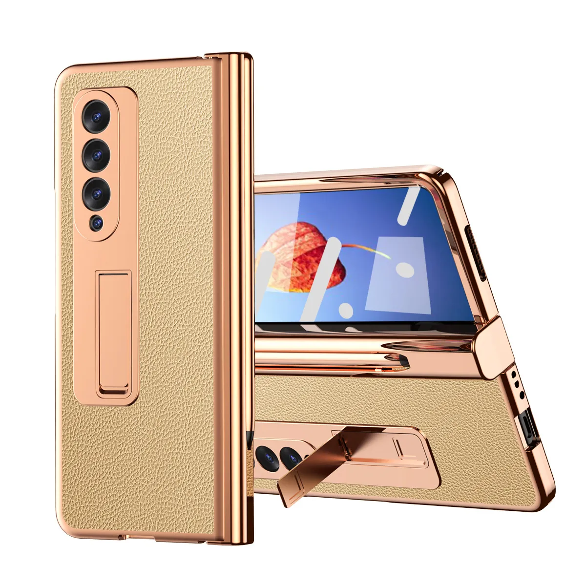 Samsung Fold4 phone case with pen slot, S Pen pen, vegan leather protective case, FOLD3 full coverage, drop protection.