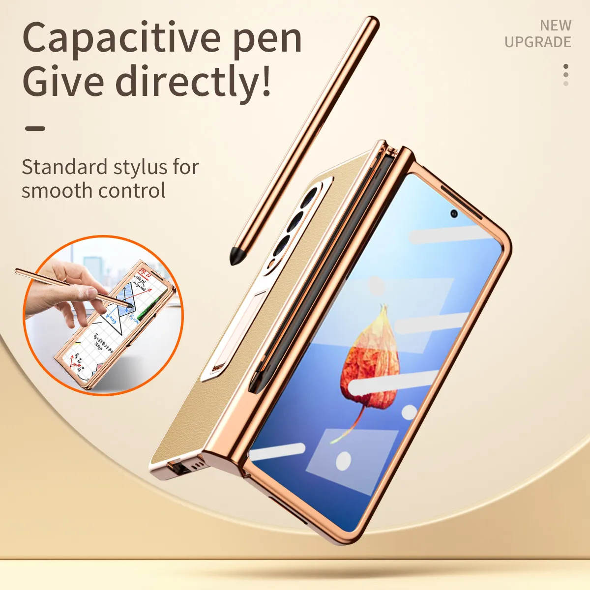 Samsung Fold4 phone case with pen slot, S Pen pen, vegan leather protective case, FOLD3 full coverage, drop protection.