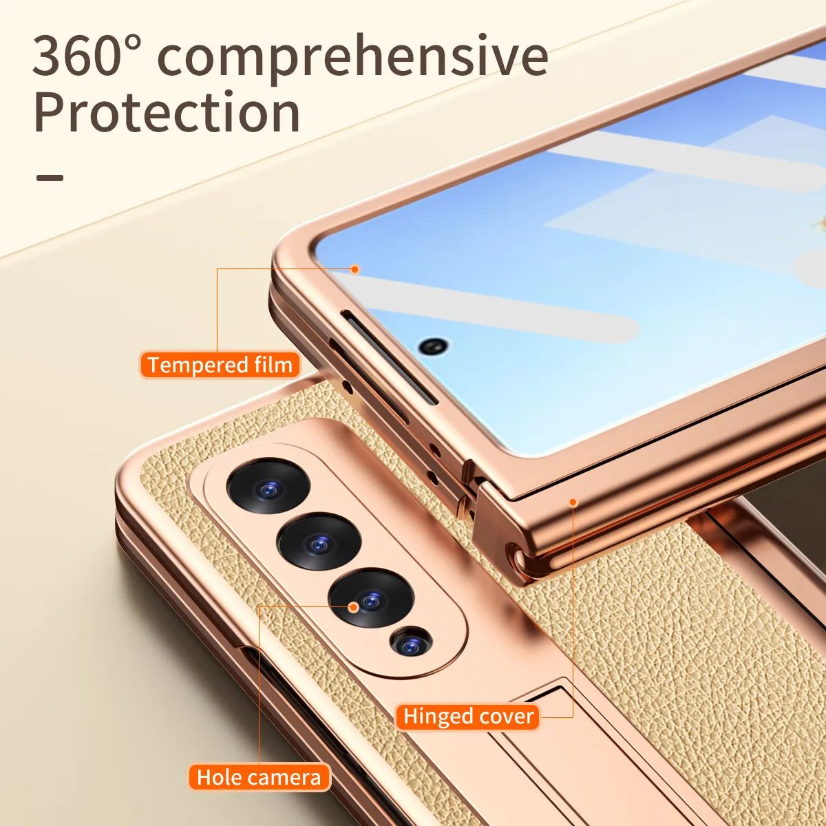Samsung Fold4 phone case with pen slot, S Pen pen, vegan leather protective case, FOLD3 full coverage, drop protection.