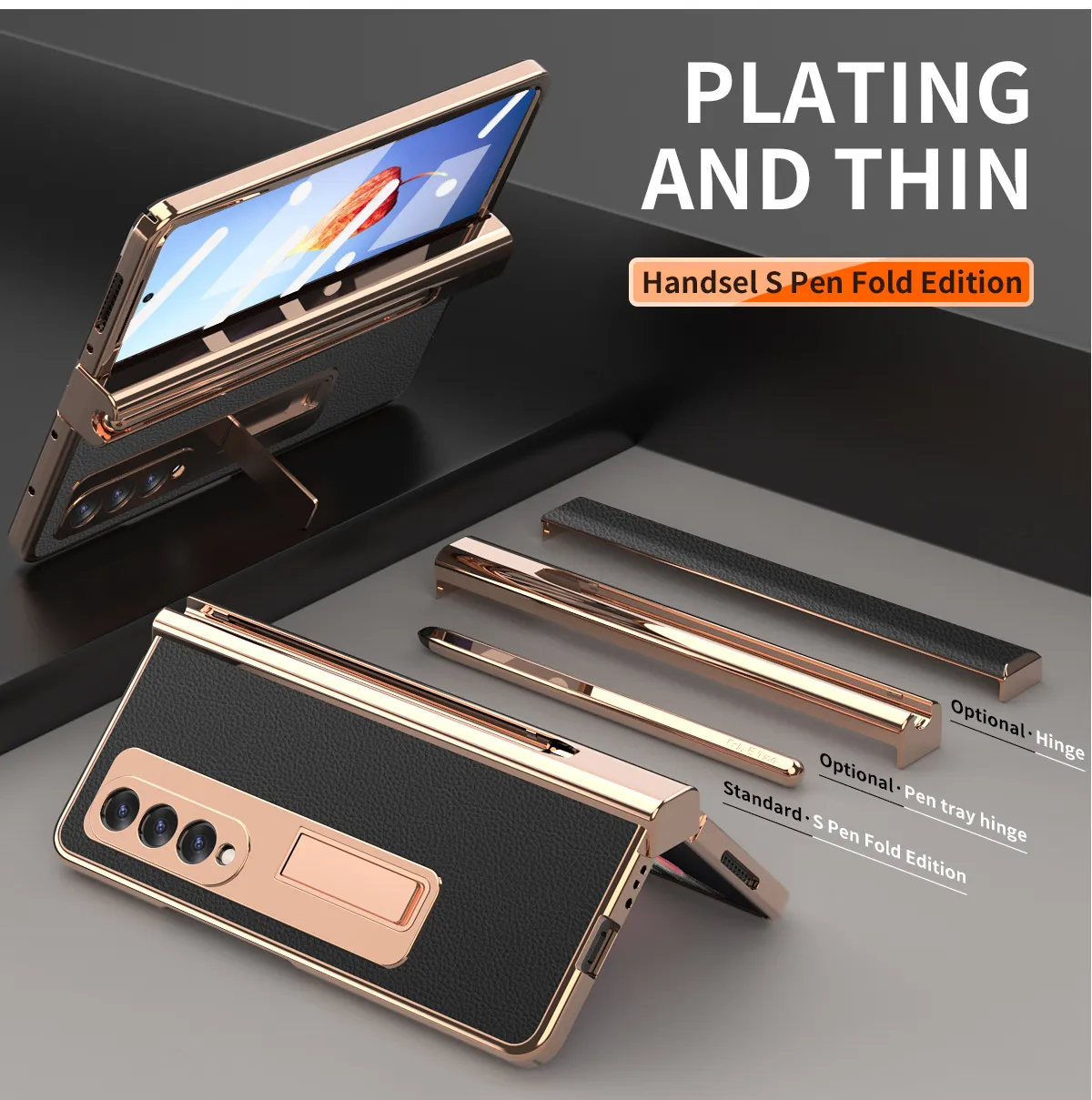 Samsung Fold4 phone case with pen slot, S Pen pen, vegan leather protective case, FOLD3 full coverage, drop protection.