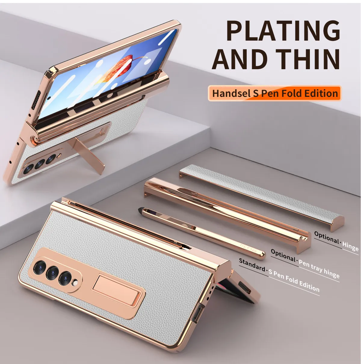 Samsung Fold4 phone case with pen slot, S Pen pen, vegan leather protective case, FOLD3 full coverage, drop protection.
