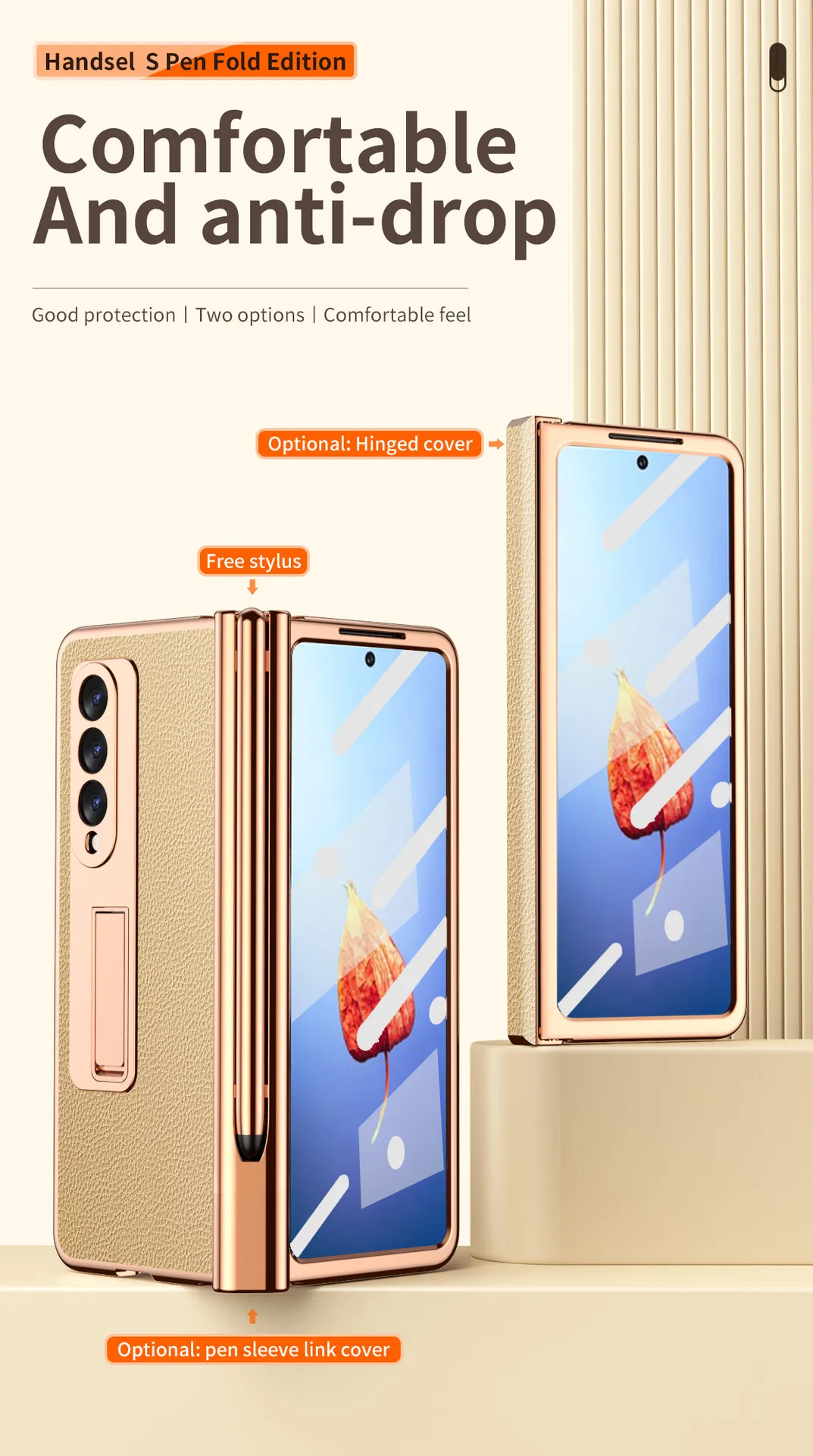 Samsung Fold4 phone case with pen slot, S Pen pen, vegan leather protective case, FOLD3 full coverage, drop protection.