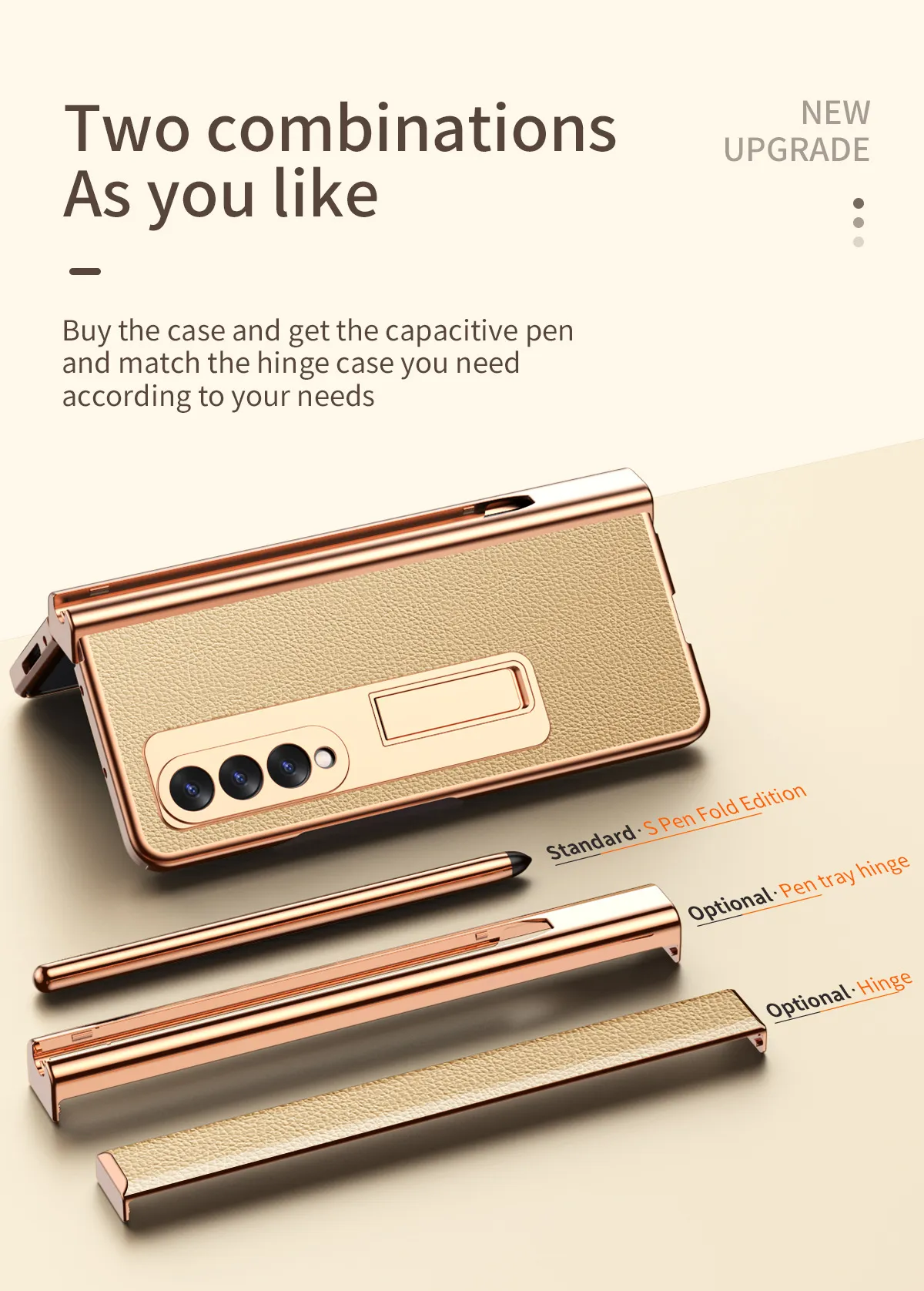 Samsung Fold4 phone case with pen slot, S Pen pen, vegan leather protective case, FOLD3 full coverage, drop protection.