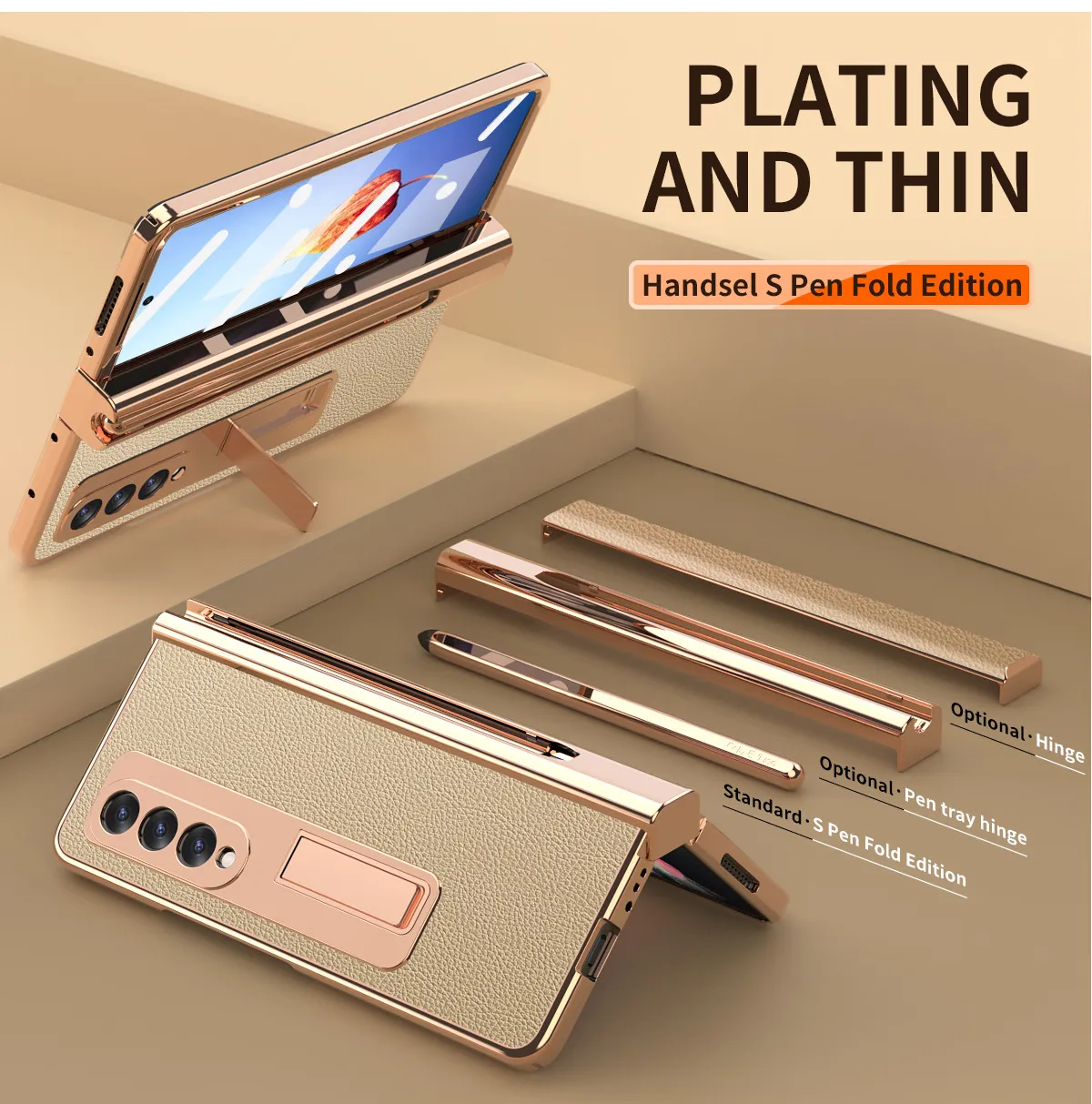 Samsung Fold4 phone case with pen slot, S Pen pen, vegan leather protective case, FOLD3 full coverage, drop protection.