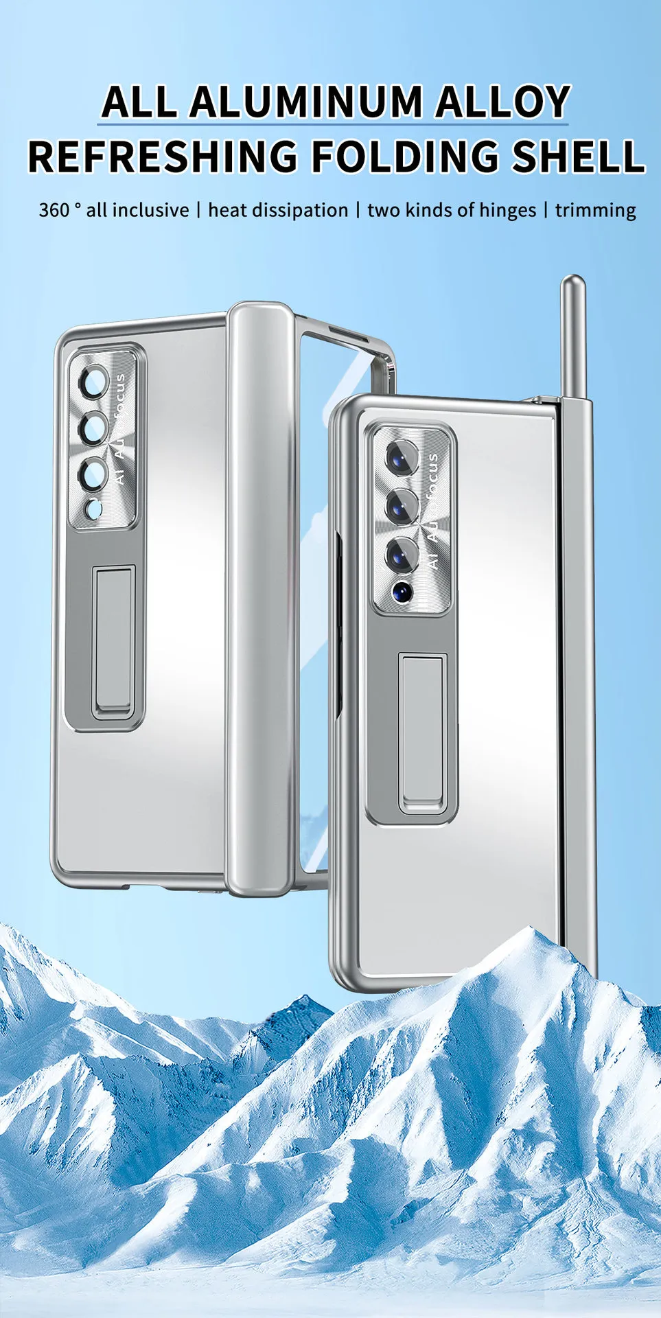 Compatible with Samsung Zfold4 phone case, aluminum alloy hinge, folding protective case, ZFOLD3 pen slot, S Pen stylus.