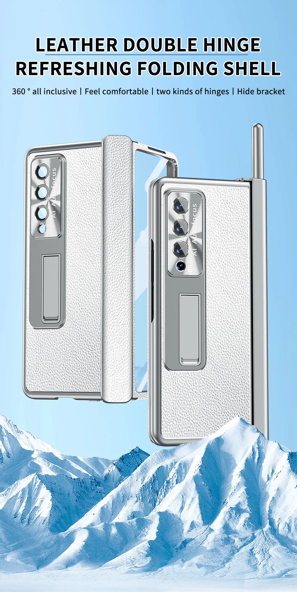 Compatible with Samsung Zfold4 phone case, magnetic hinge, vegan leather FOLD3 folding protective case, dual pen slots.