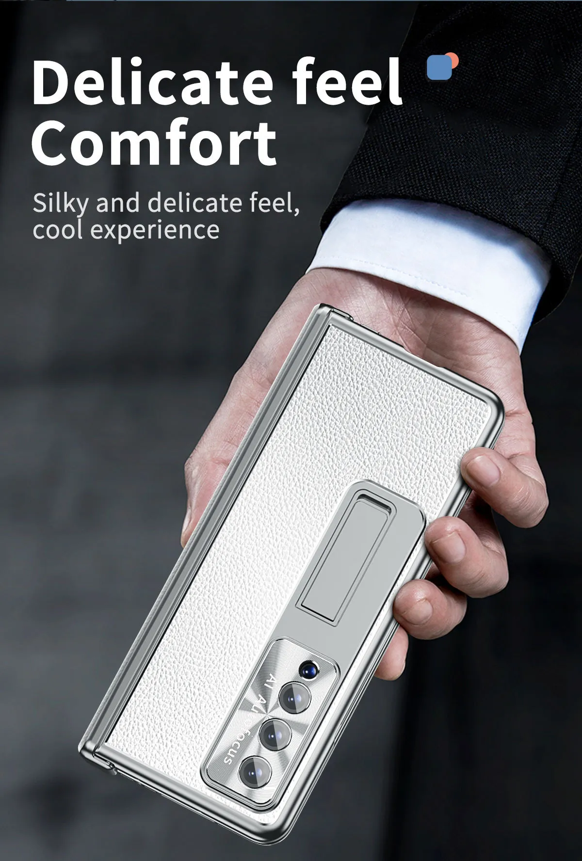 Compatible with Samsung Zfold4 phone case, magnetic hinge, vegan leather FOLD3 folding protective case, dual pen slots.