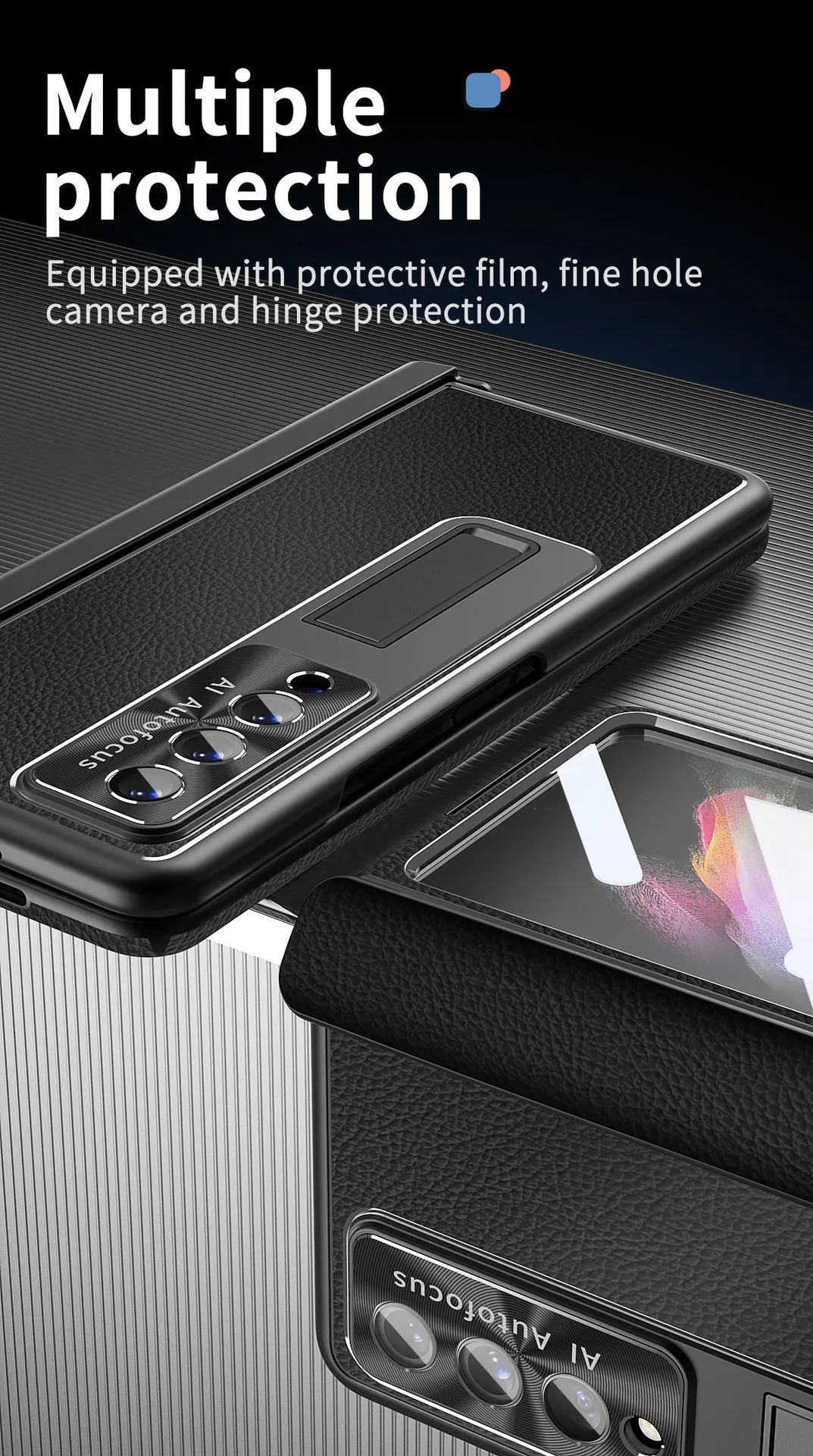 Compatible with Samsung Zfold4 phone case, magnetic hinge, vegan leather FOLD3 folding protective case, dual pen slots.