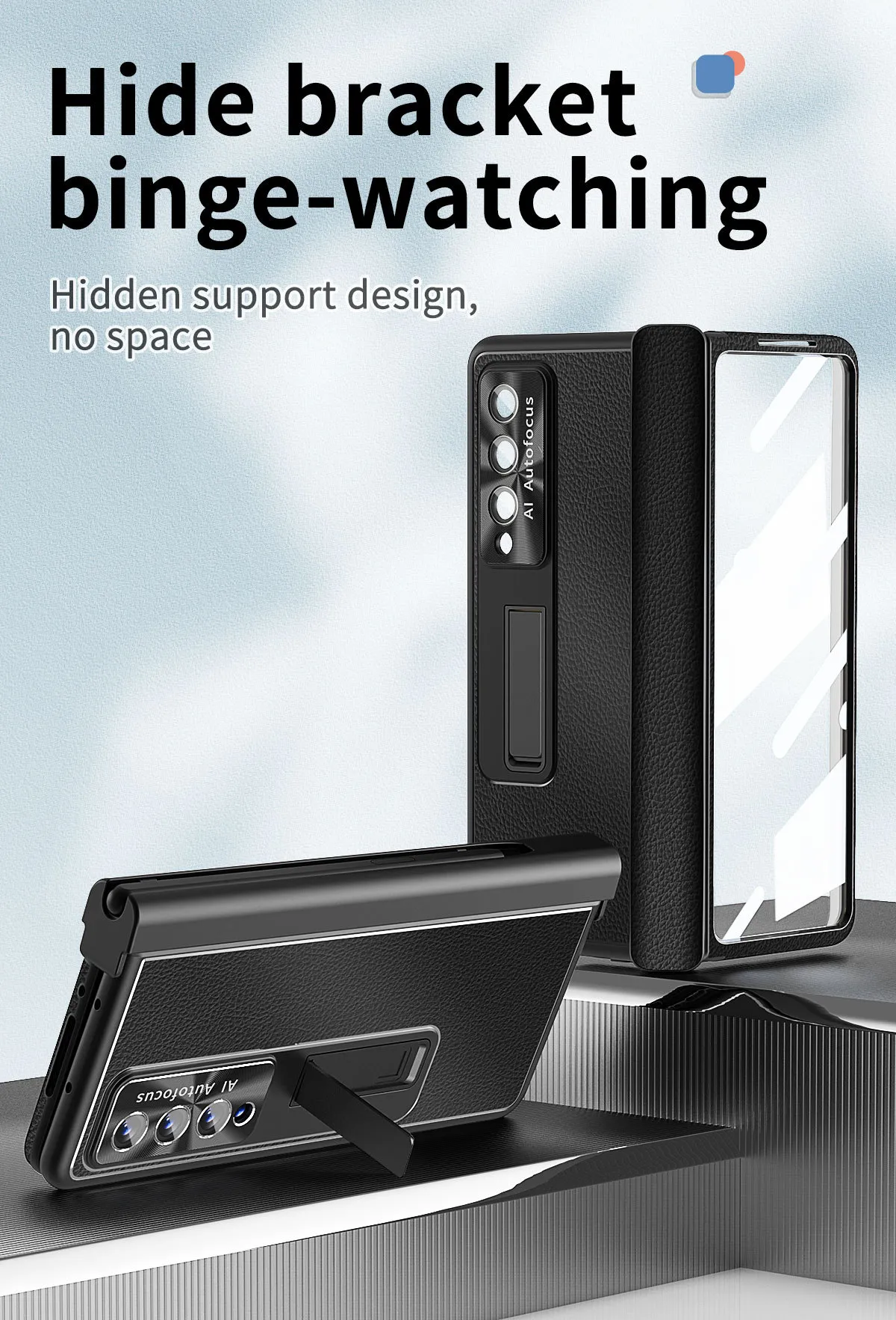 Compatible with Samsung Zfold4 phone case, magnetic hinge, vegan leather FOLD3 folding protective case, dual pen slots.