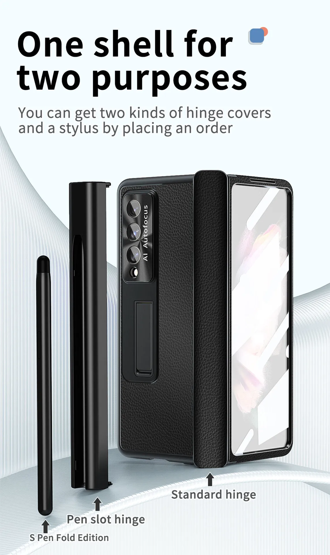 Compatible with Samsung Zfold4 phone case, magnetic hinge, vegan leather FOLD3 folding protective case, dual pen slots.