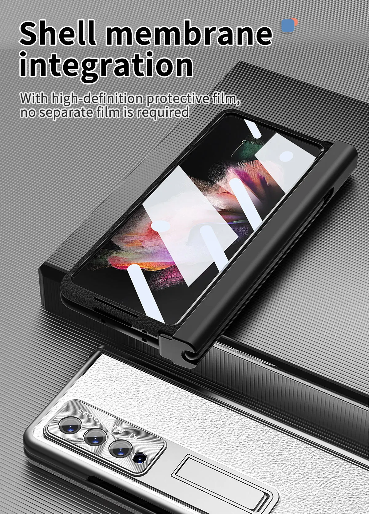 Compatible with Samsung Zfold4 phone case, magnetic hinge, vegan leather FOLD3 folding protective case, dual pen slots.
