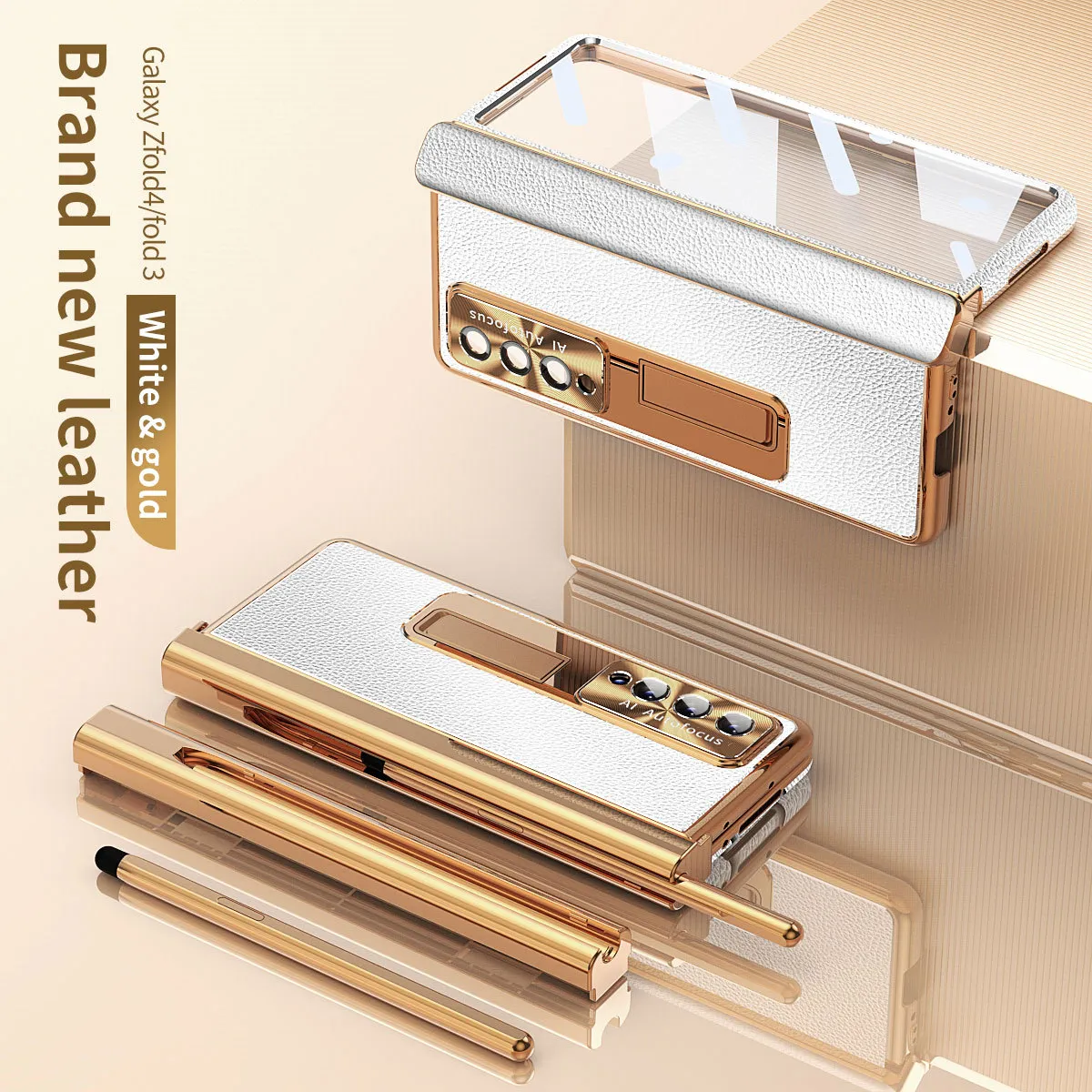 Compatible with Samsung Zfold4 phone case, magnetic hinge, vegan leather FOLD3 folding protective case, dual pen slots.