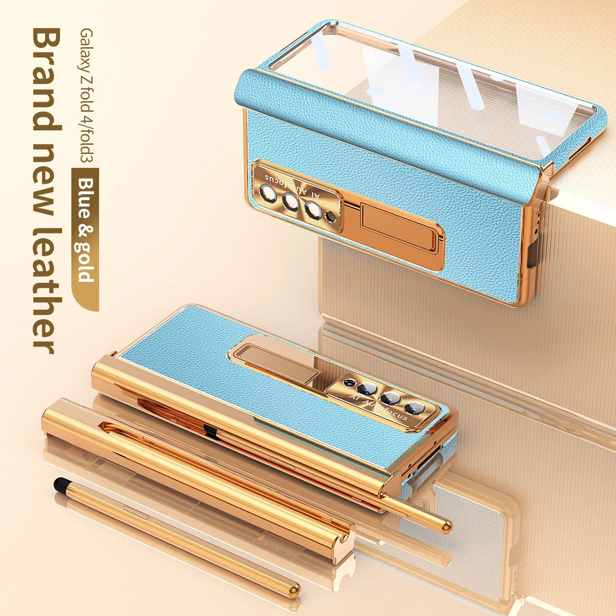 Compatible with Samsung Zfold4 phone case, magnetic hinge, vegan leather FOLD3 folding protective case, dual pen slots.