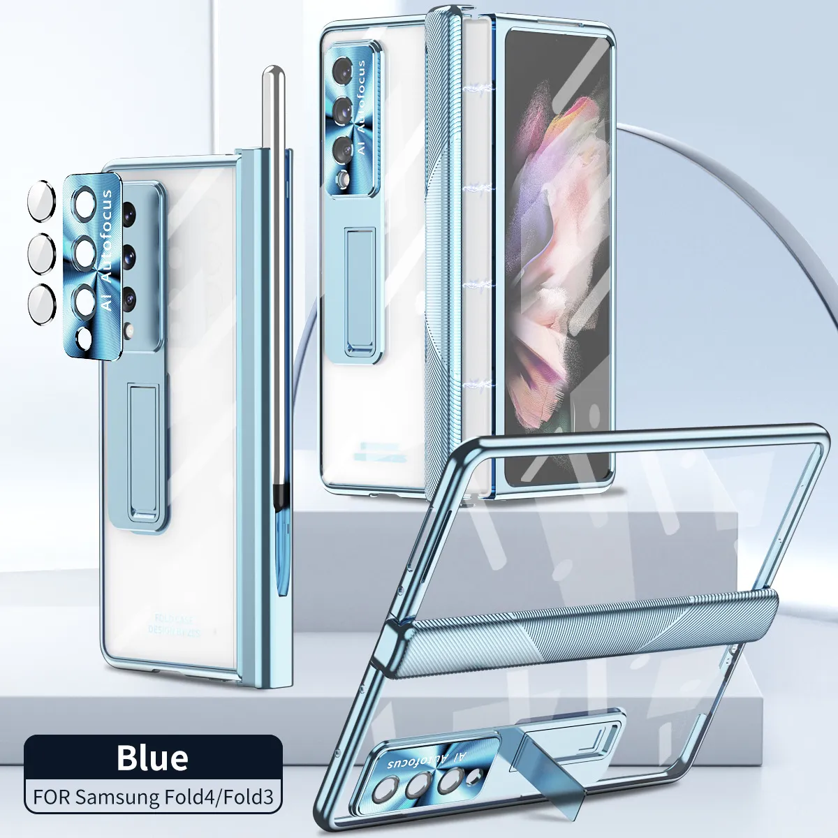 Samsung ZFold 4 Phone Case FOLD3 Magnetic Hinge Folding Protective Case W22 Electroplated Lens Film Leather Case