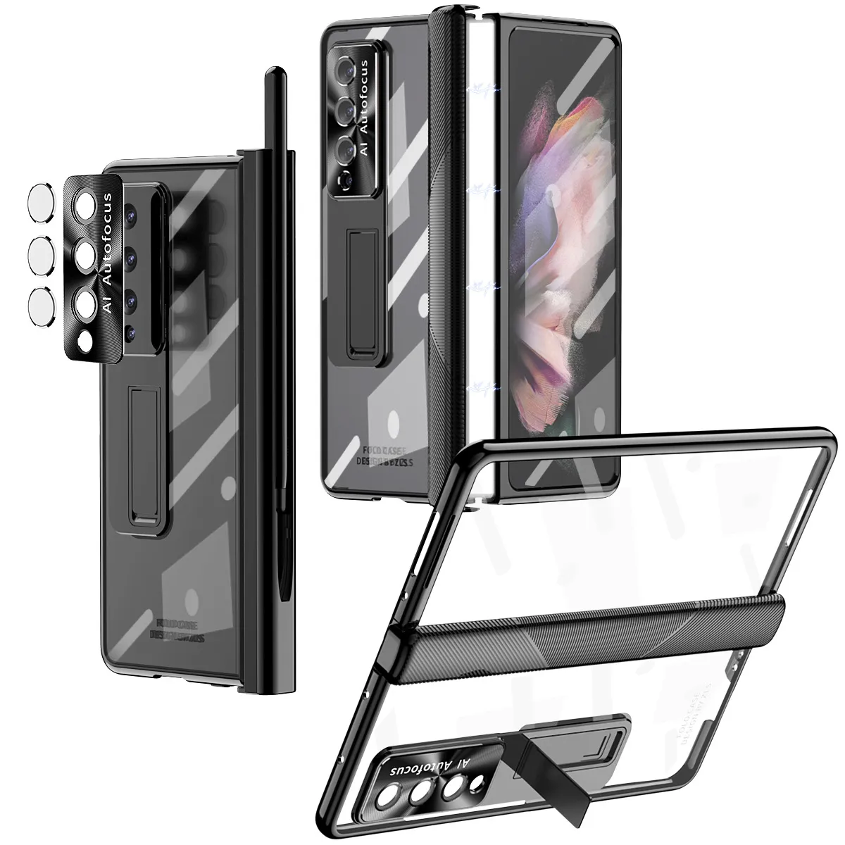Samsung ZFold 4 Phone Case FOLD3 Magnetic Hinge Folding Protective Case W22 Electroplated Lens Film Leather Case