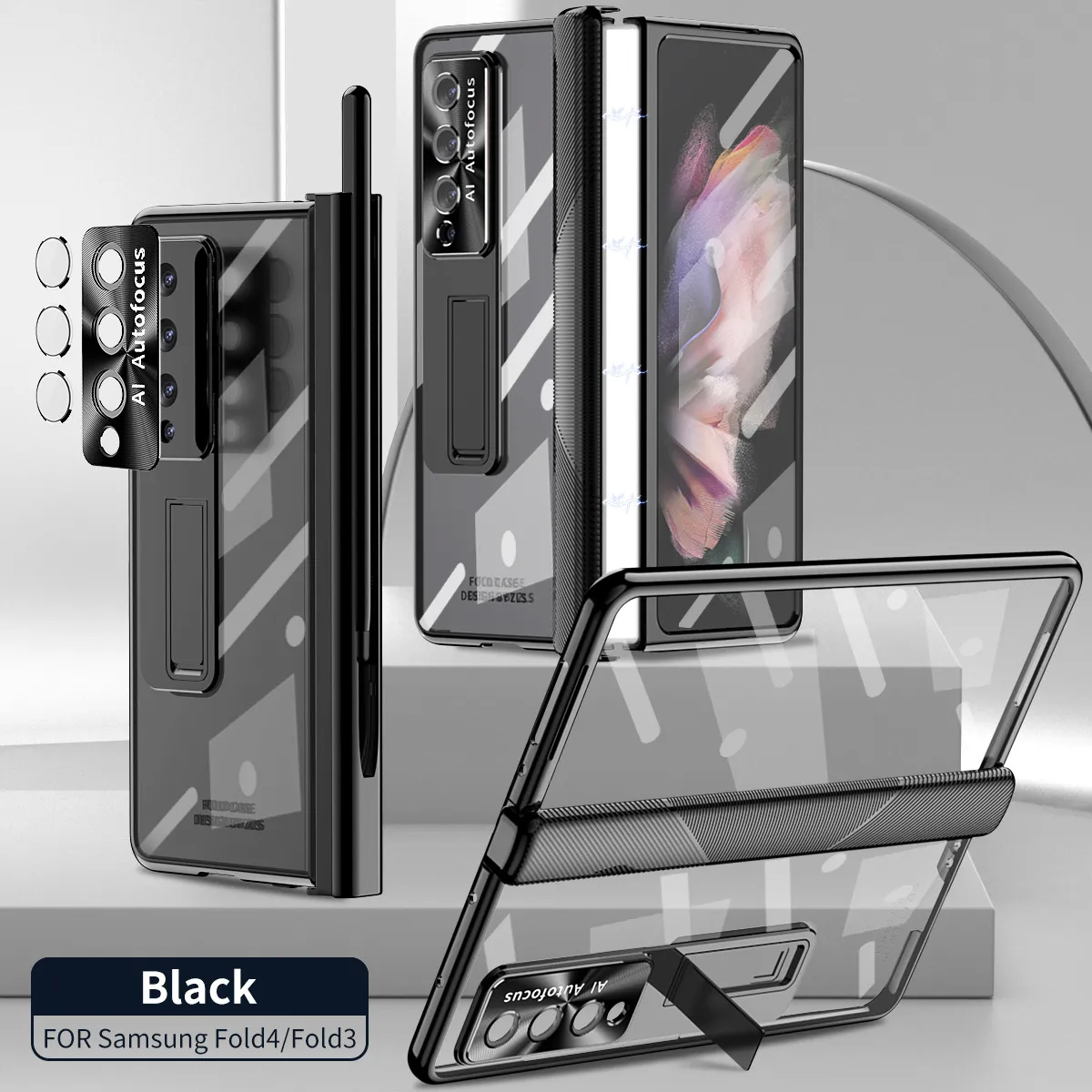 Samsung ZFold 4 Phone Case FOLD3 Magnetic Hinge Folding Protective Case W22 Electroplated Lens Film Leather Case