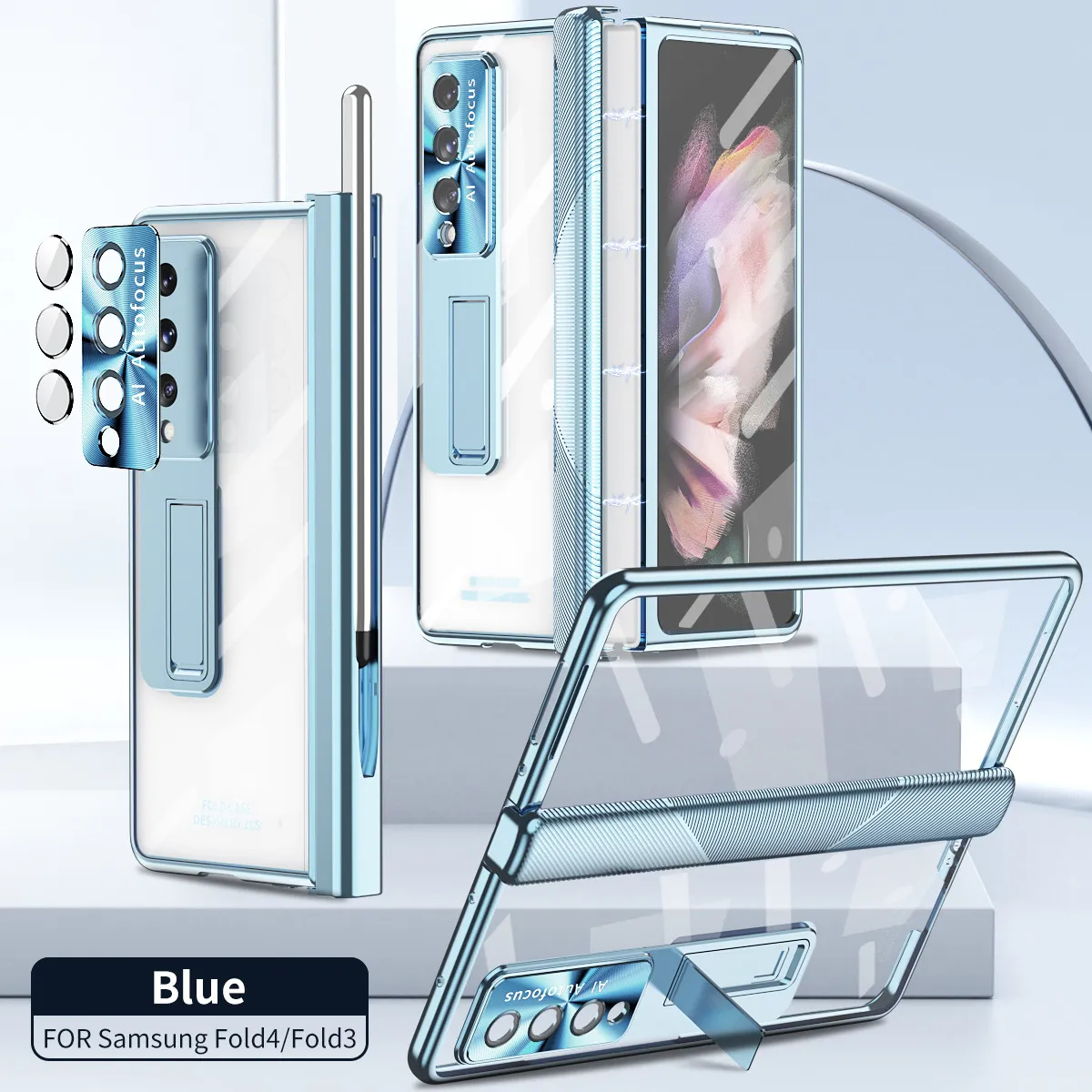Samsung ZFold 4 Phone Case FOLD3 Magnetic Hinge Folding Protective Case W22 Electroplated Lens Film Leather Case