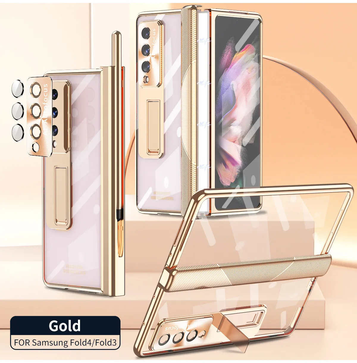 Samsung ZFold 4 Phone Case FOLD3 Magnetic Hinge Folding Protective Case W22 Electroplated Lens Film Leather Case
