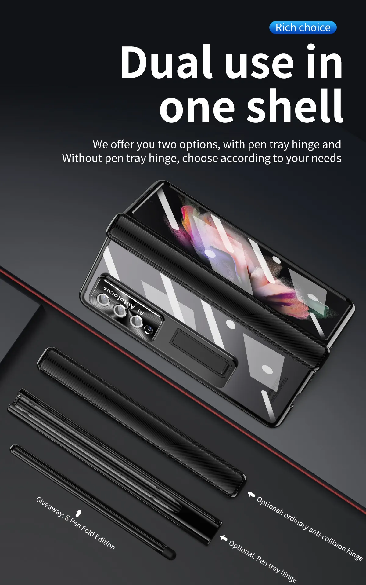 Samsung ZFold 4 Phone Case FOLD3 Magnetic Hinge Folding Protective Case W22 Electroplated Lens Film Leather Case