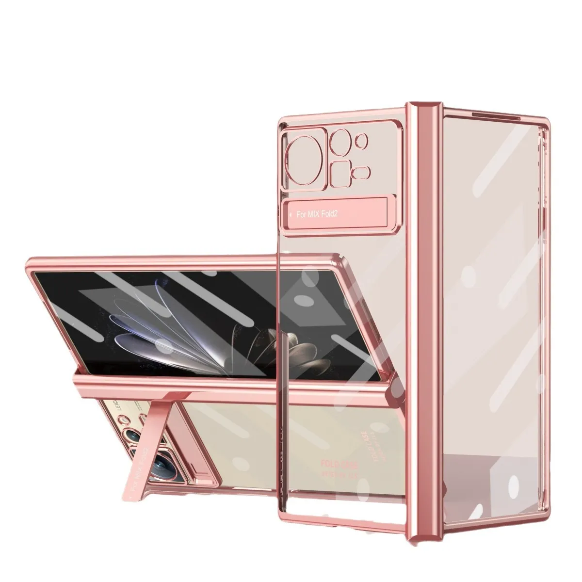 Xiaomi MIX FOLD2 phone case with folding hinge, electroplated transparent protective case, stand, full coverage, shockproof case.