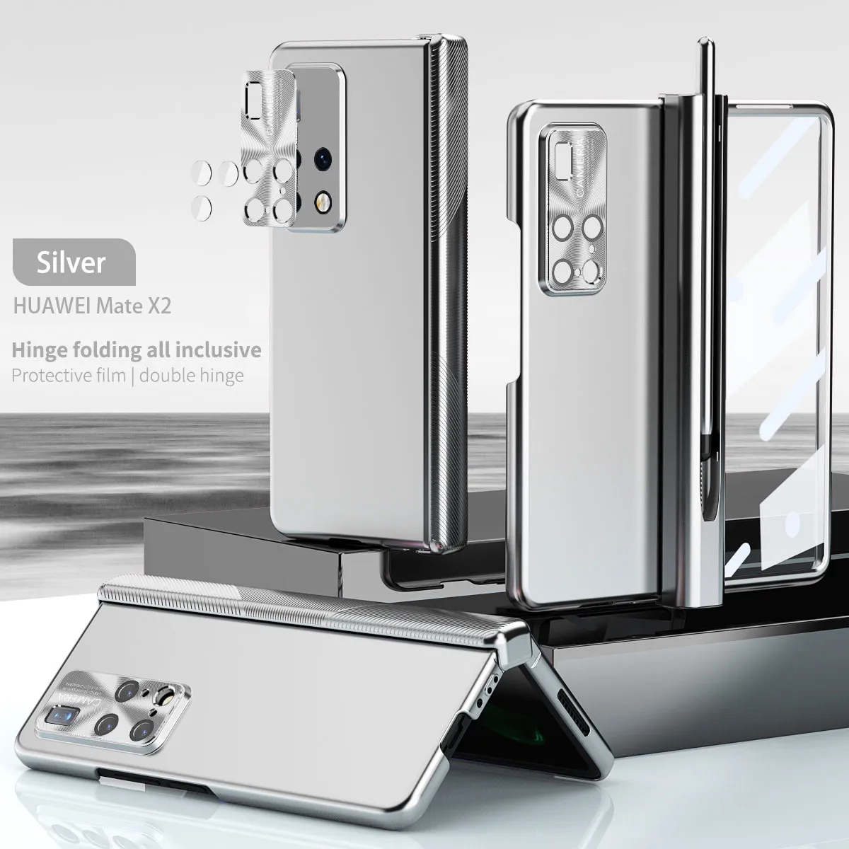 Huawei MATE X2 phone case, solid color, magnetic hinge, folding protective case, 5G lens film, leather case.