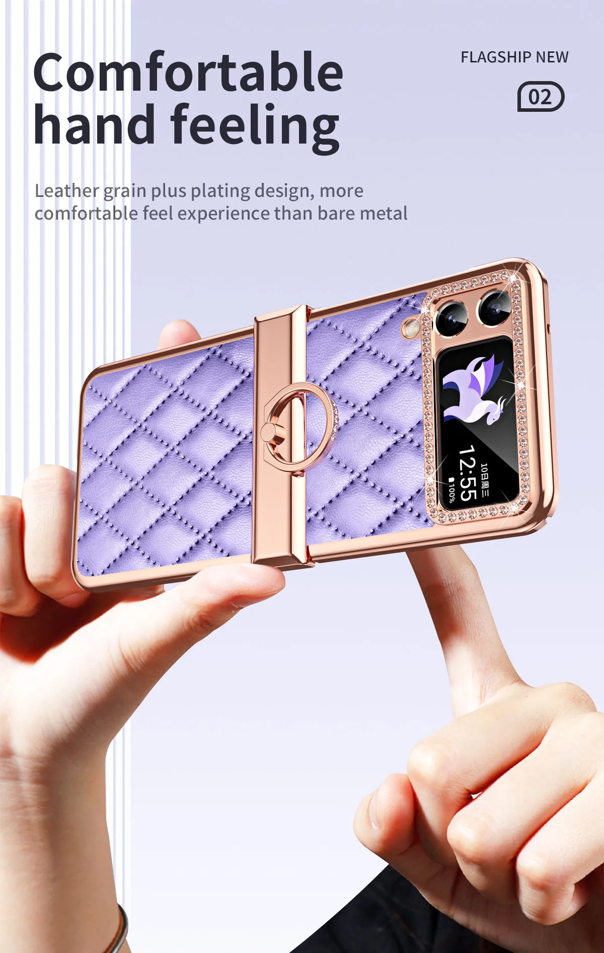 Samsung ZFlip 4 phone case, folding full-coverage hinge, diamond-patterned, Chanel-style, 5G, ring-shaped, drop-proof protective leather case.