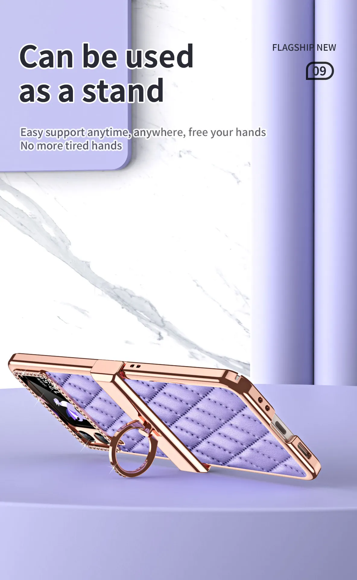 Samsung ZFlip 4 phone case, folding full-coverage hinge, diamond-patterned, Chanel-style, 5G, ring-shaped, drop-proof protective leather case.