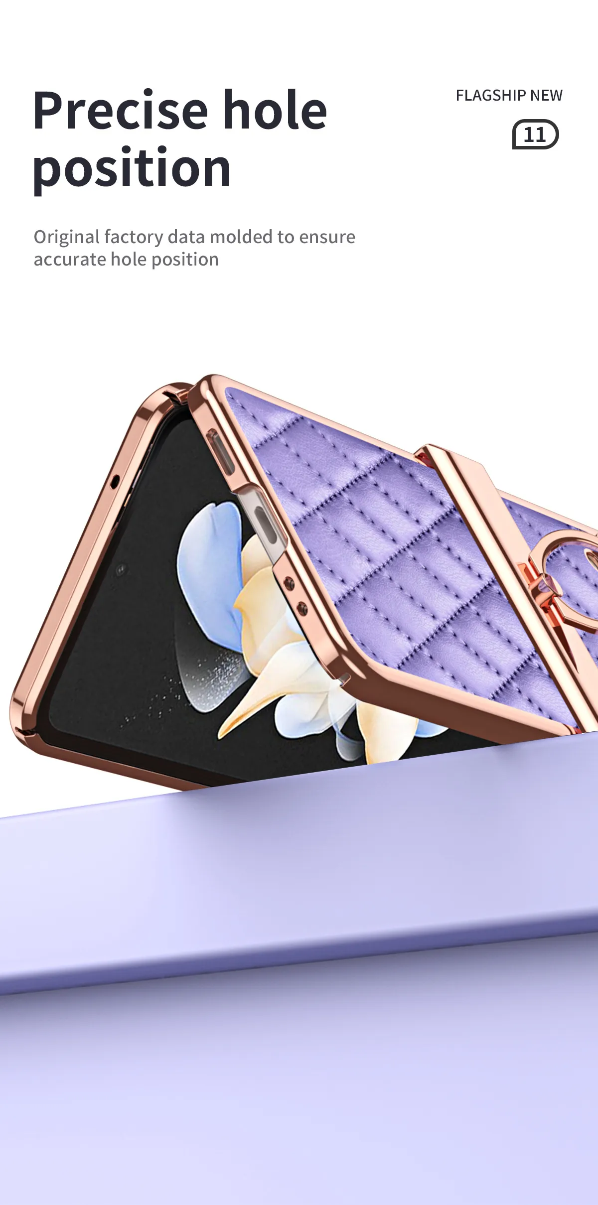 Samsung ZFlip 4 phone case, folding full-coverage hinge, diamond-patterned, Chanel-style, 5G, ring-shaped, drop-proof protective leather case.