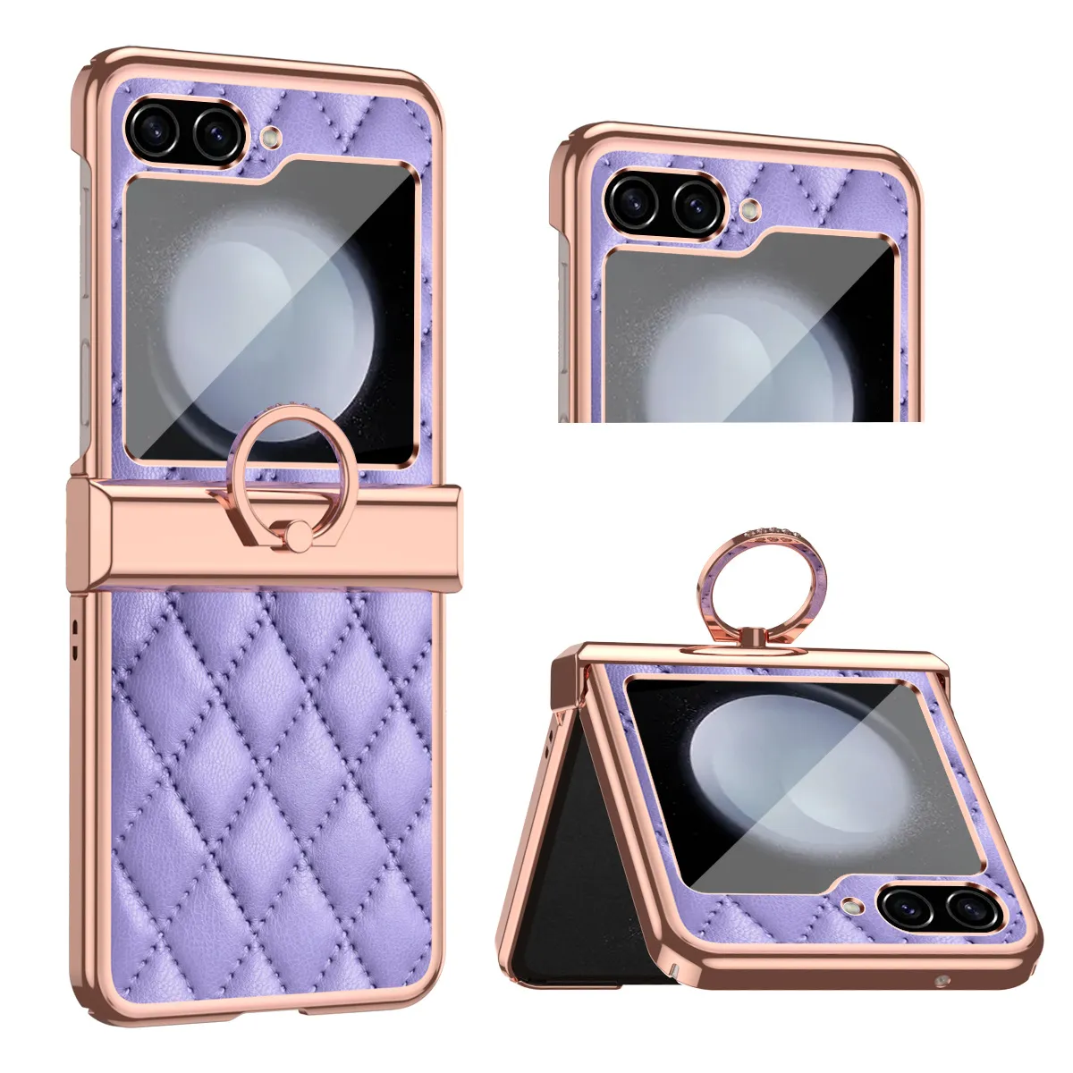 Samsung ZFlip 5 phone case, folding full-coverage hinge, Chanel-style FLIP 3 ring, drop-proof protective leather case.