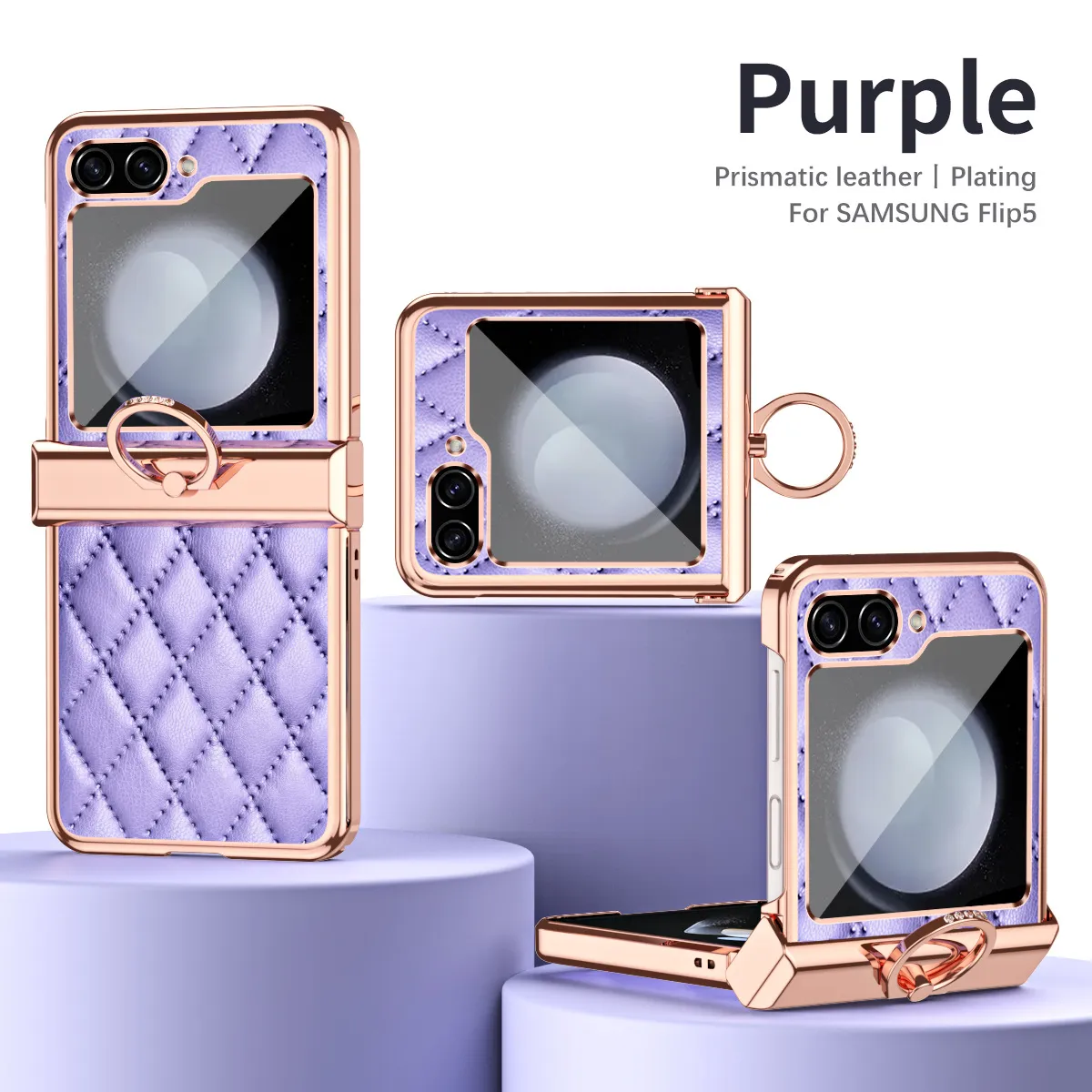 Samsung ZFlip 5 phone case, folding full-coverage hinge, Chanel-style FLIP 3 ring, drop-proof protective leather case.