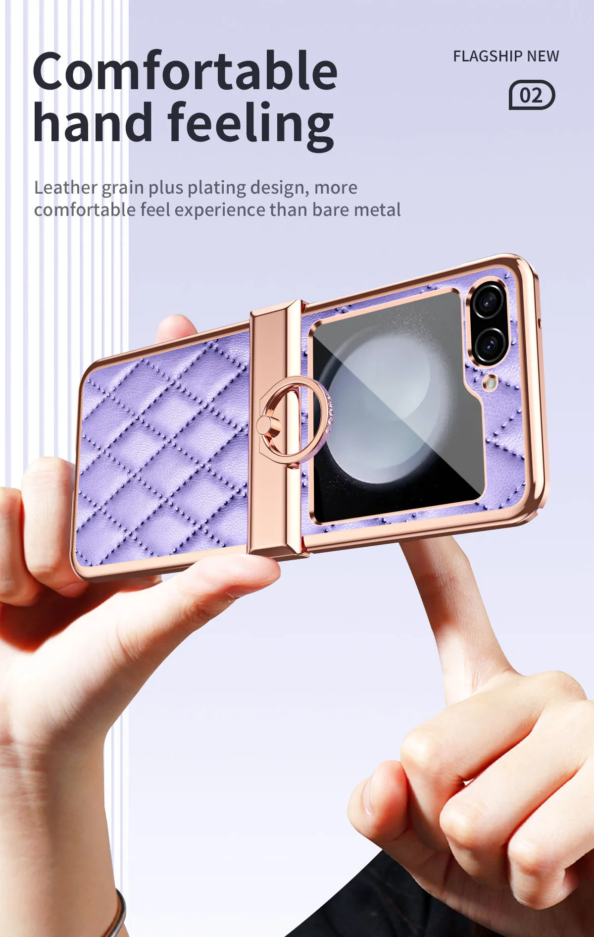 Samsung ZFlip 5 phone case, folding full-coverage hinge, Chanel-style FLIP 3 ring, drop-proof protective leather case.