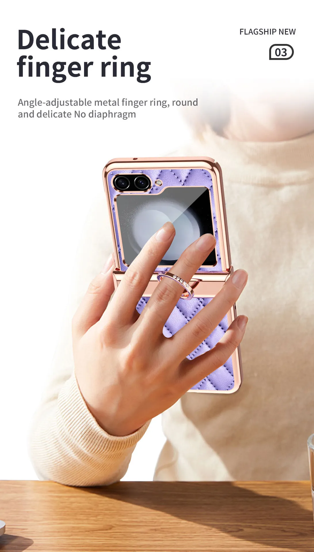 Samsung ZFlip 5 phone case, folding full-coverage hinge, Chanel-style FLIP 3 ring, drop-proof protective leather case.