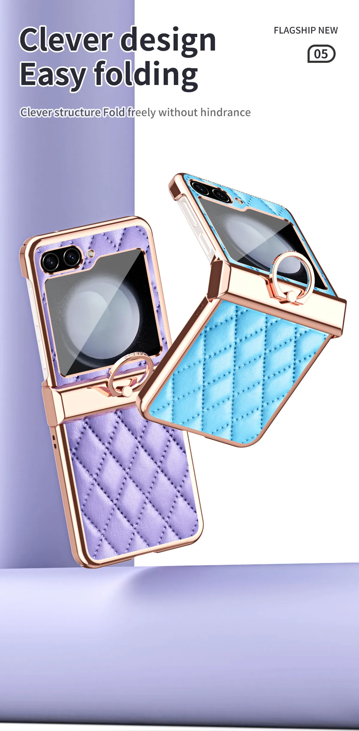 Samsung ZFlip 5 phone case, folding full-coverage hinge, Chanel-style FLIP 3 ring, drop-proof protective leather case.