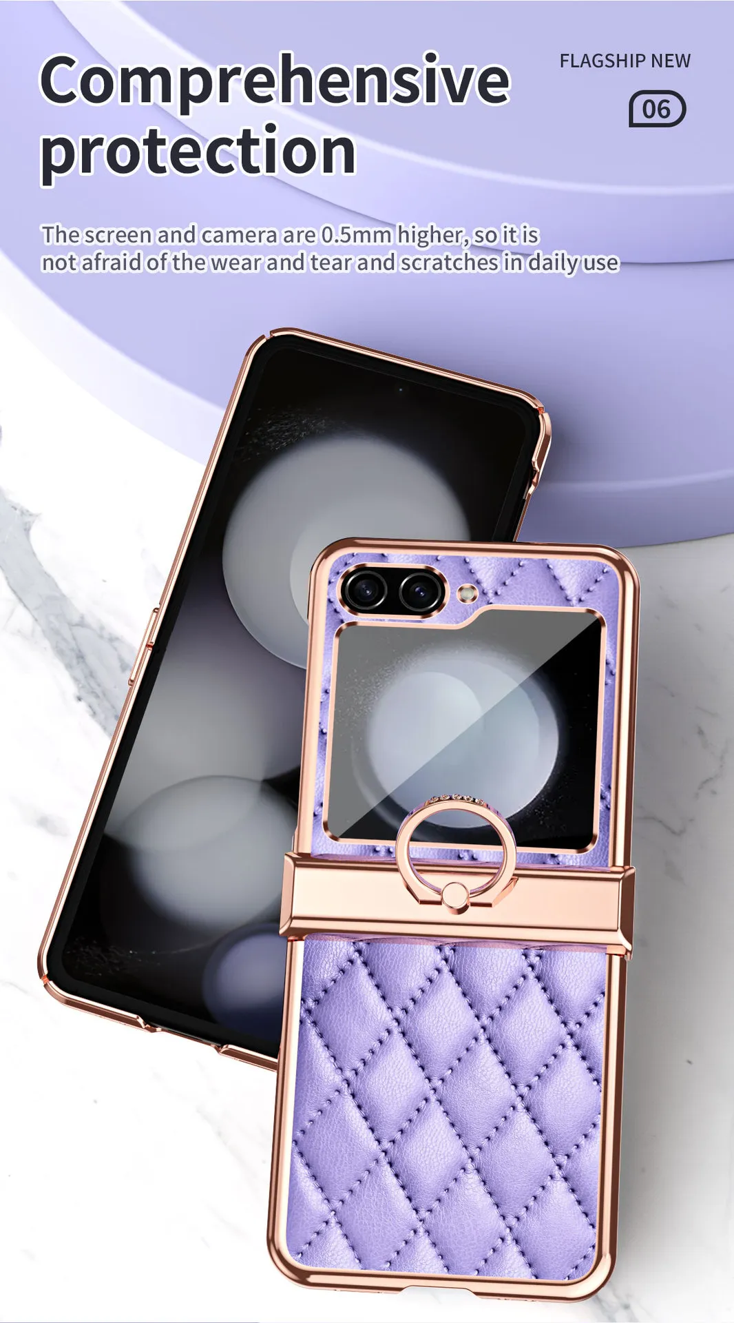 Samsung ZFlip 5 phone case, folding full-coverage hinge, Chanel-style FLIP 3 ring, drop-proof protective leather case.