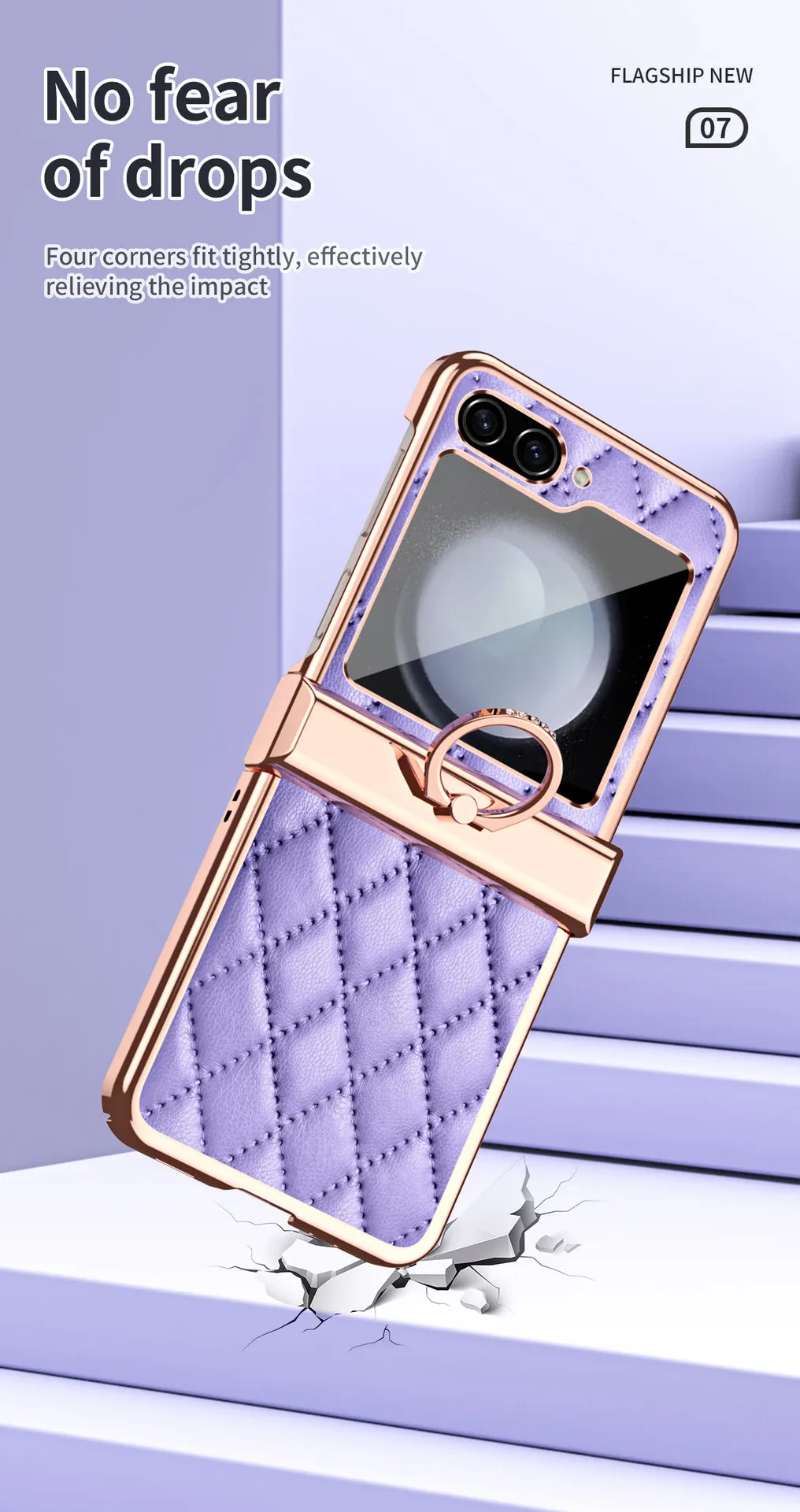 Samsung ZFlip 5 phone case, folding full-coverage hinge, Chanel-style FLIP 3 ring, drop-proof protective leather case.
