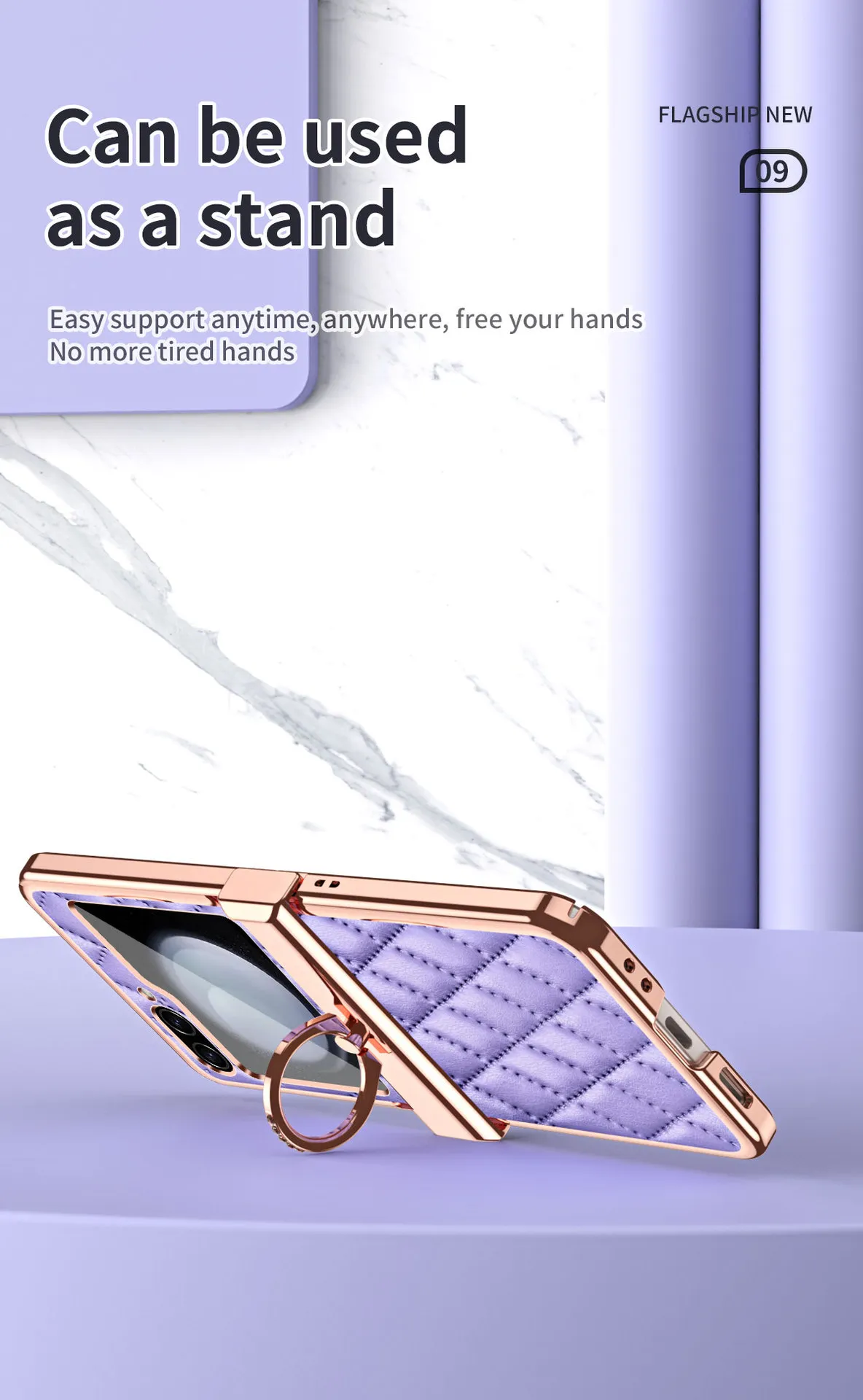 Samsung ZFlip 5 phone case, folding full-coverage hinge, Chanel-style FLIP 3 ring, drop-proof protective leather case.