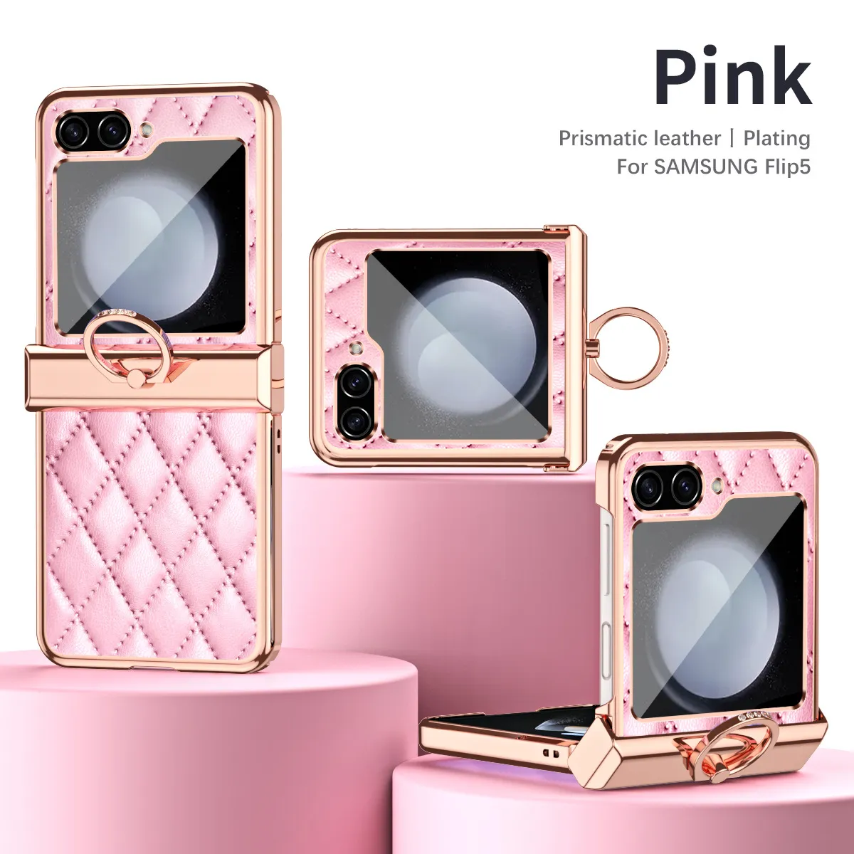 Samsung ZFlip 5 phone case, folding full-coverage hinge, Chanel-style FLIP 3 ring, drop-proof protective leather case.