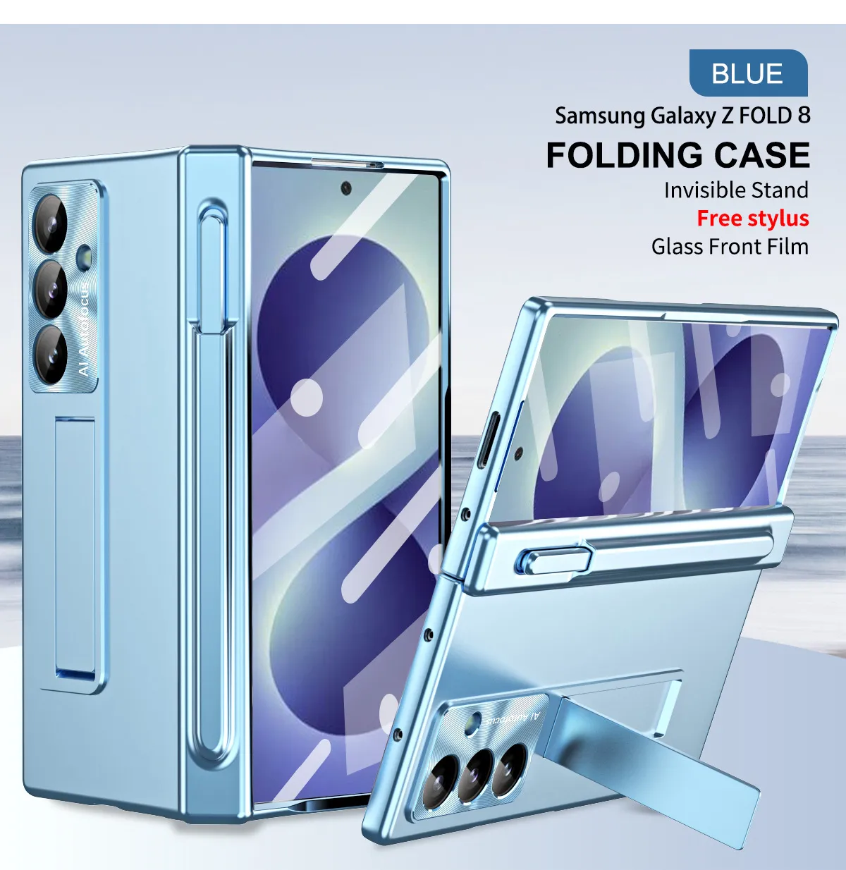 Samsung ZFold 8 Ultra phone case with magnetic hinge, electroplated lens coating, suitable for use with lenses.