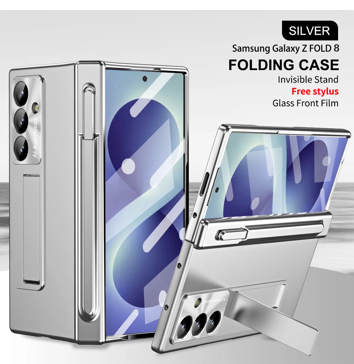 Samsung ZFold 8 Ultra phone case with magnetic hinge, electroplated lens coating, suitable for use with lenses.