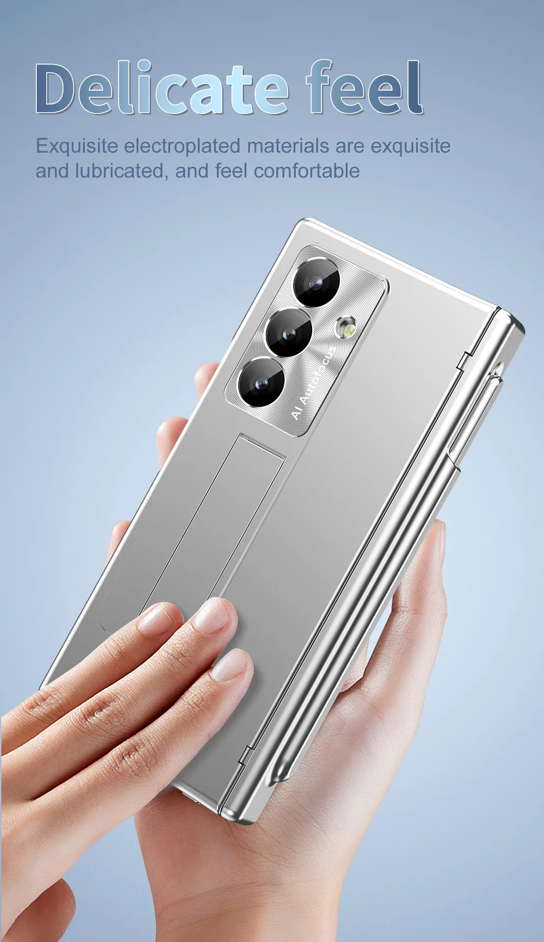 Samsung ZFold 8 Ultra phone case with magnetic hinge, electroplated lens coating, suitable for use with lenses.