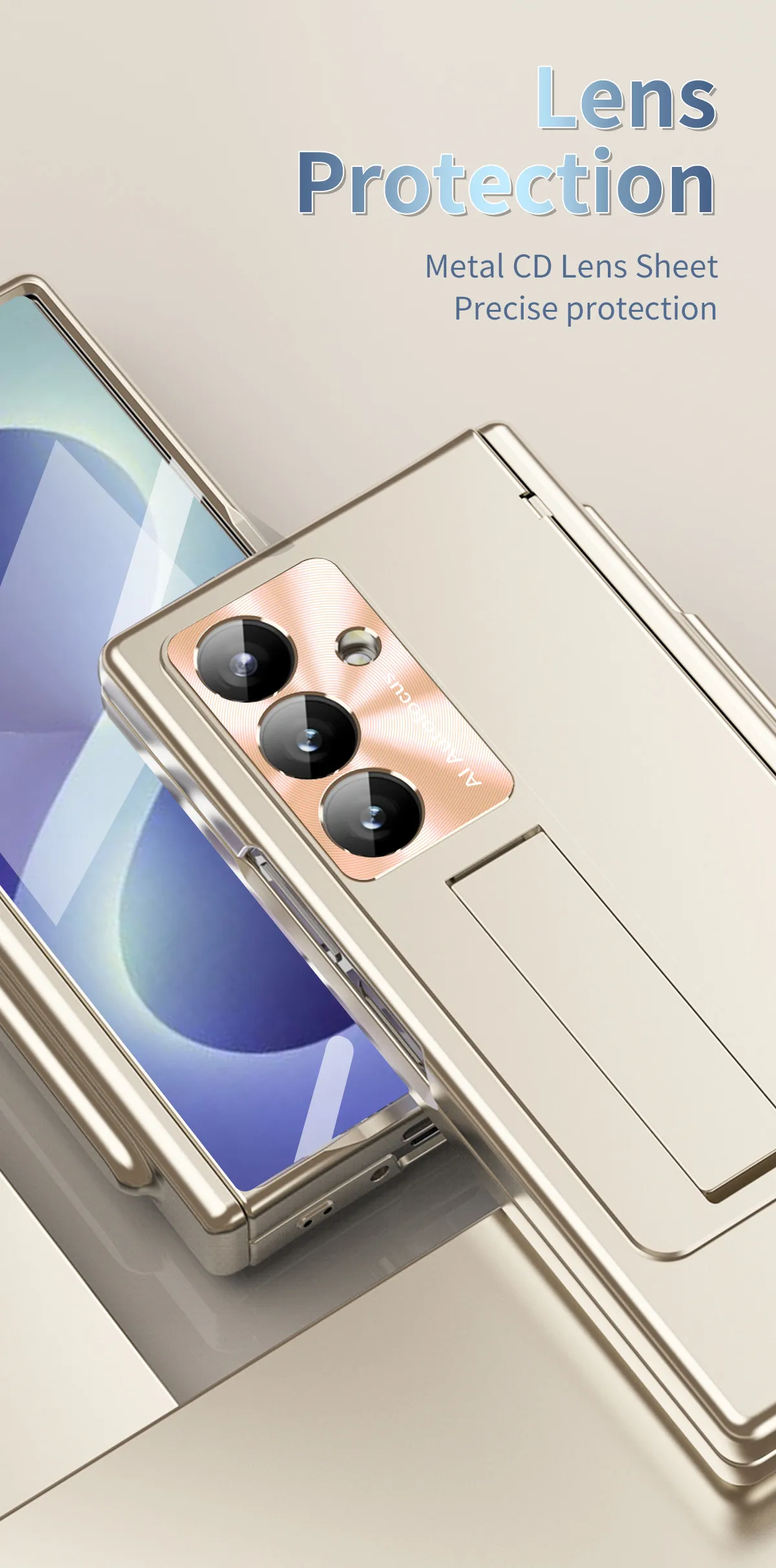 Samsung ZFold 8 Ultra phone case with magnetic hinge, electroplated lens coating, suitable for use with lenses.