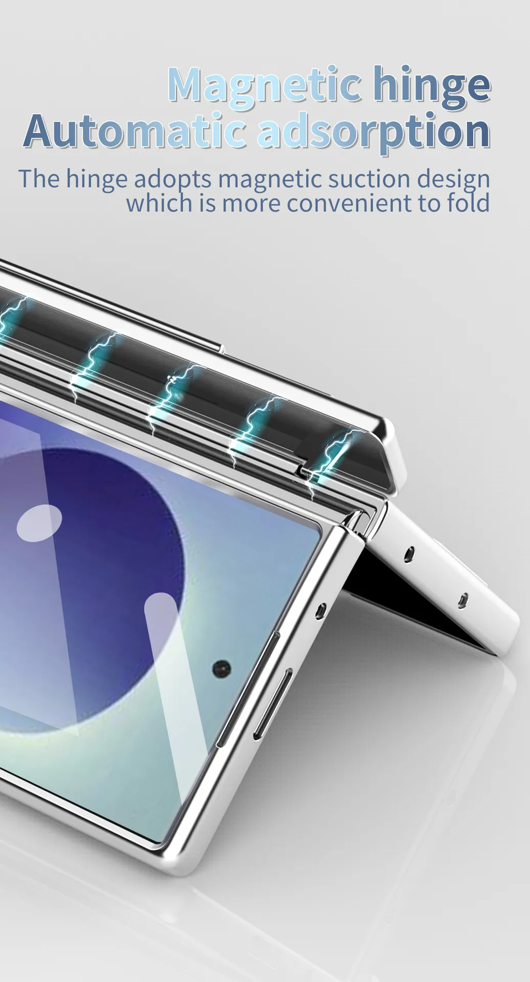 Samsung ZFold 8 Ultra phone case with magnetic hinge, electroplated lens coating, suitable for use with lenses.
