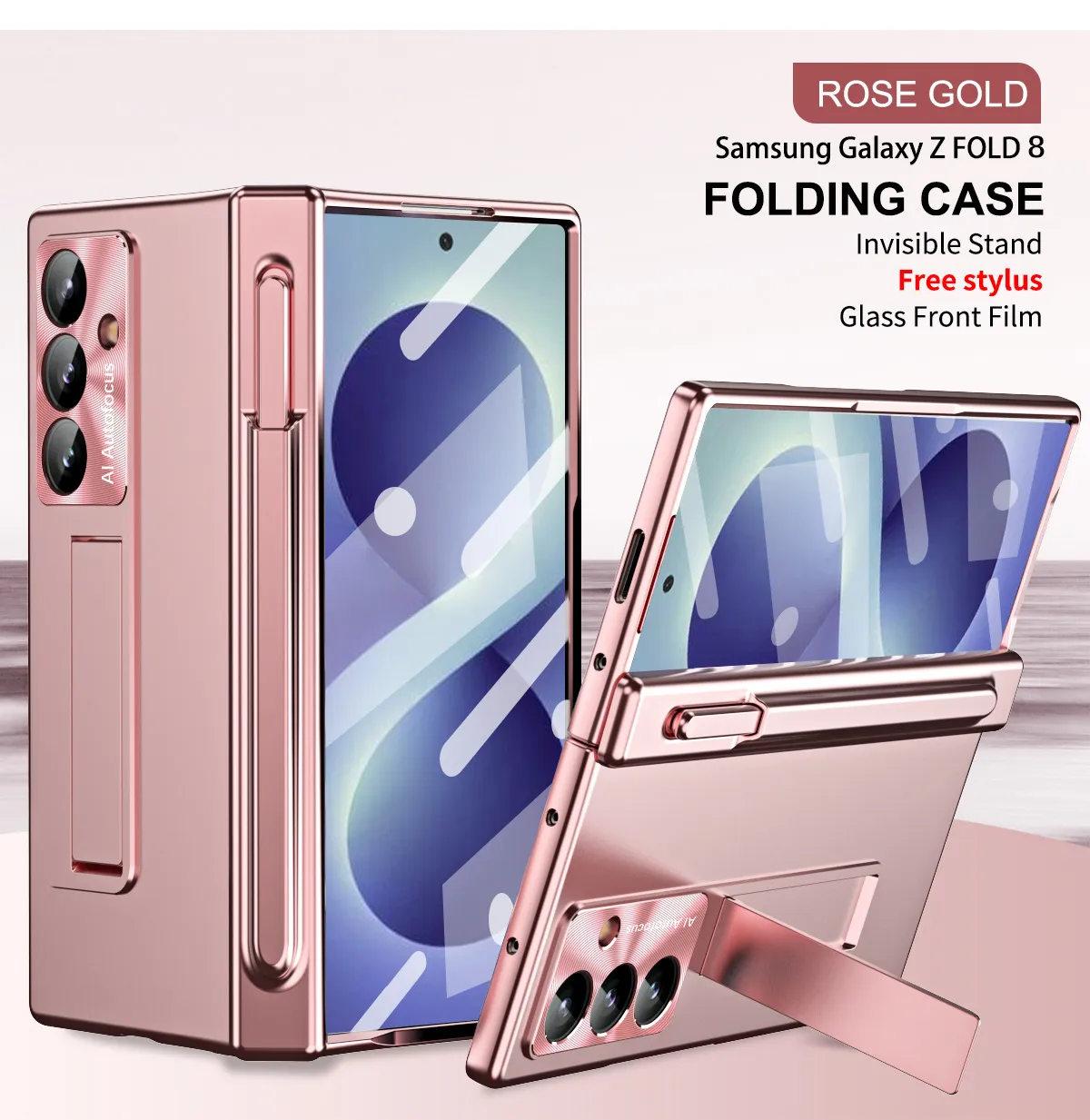 Samsung ZFold 8 Ultra phone case with magnetic hinge, electroplated lens coating, suitable for use with lenses.