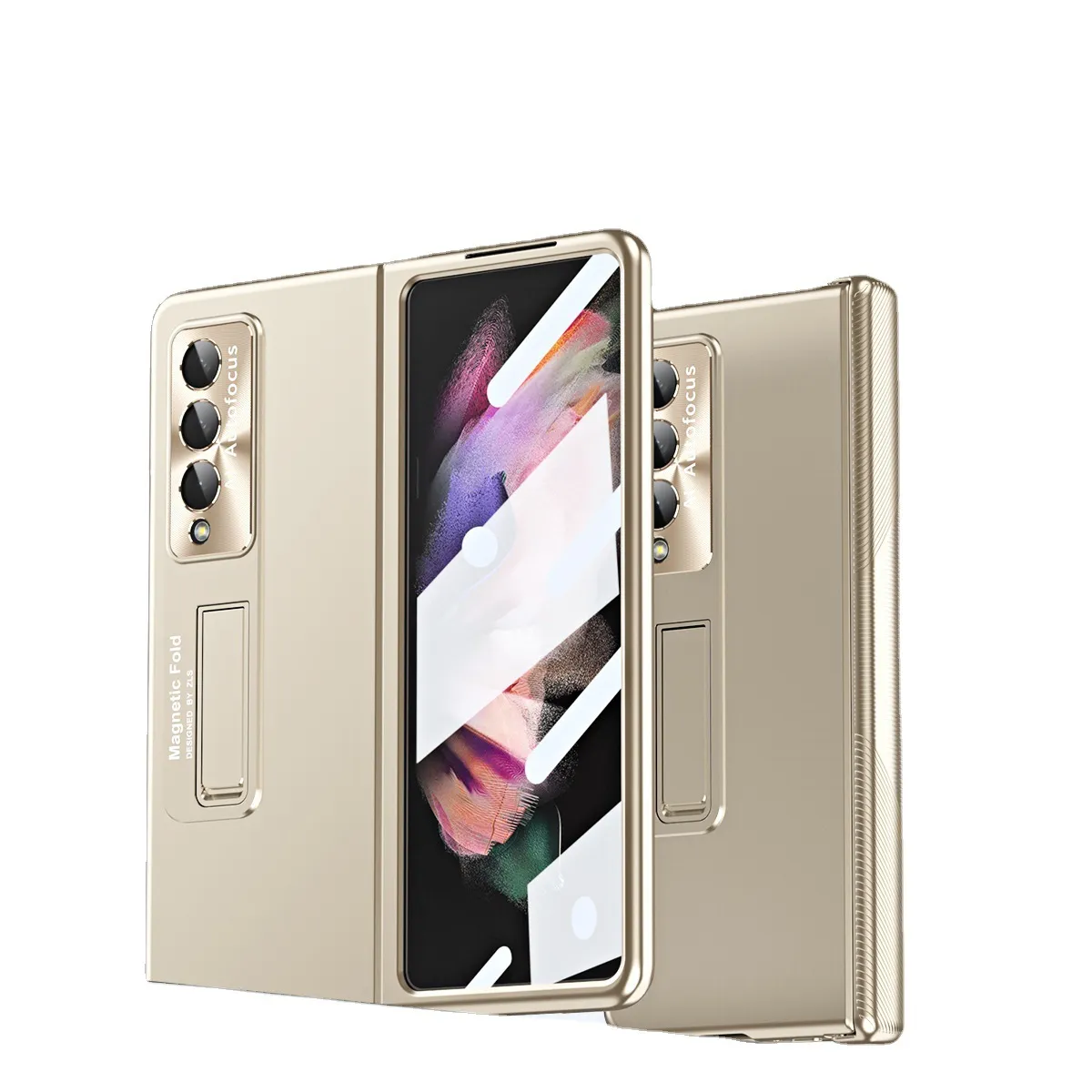Samsung ZFold 4 Phone Case FOLD4 Magnetic Hinge Folding Protective Case W22 Electroplated Lens Film Leather Case