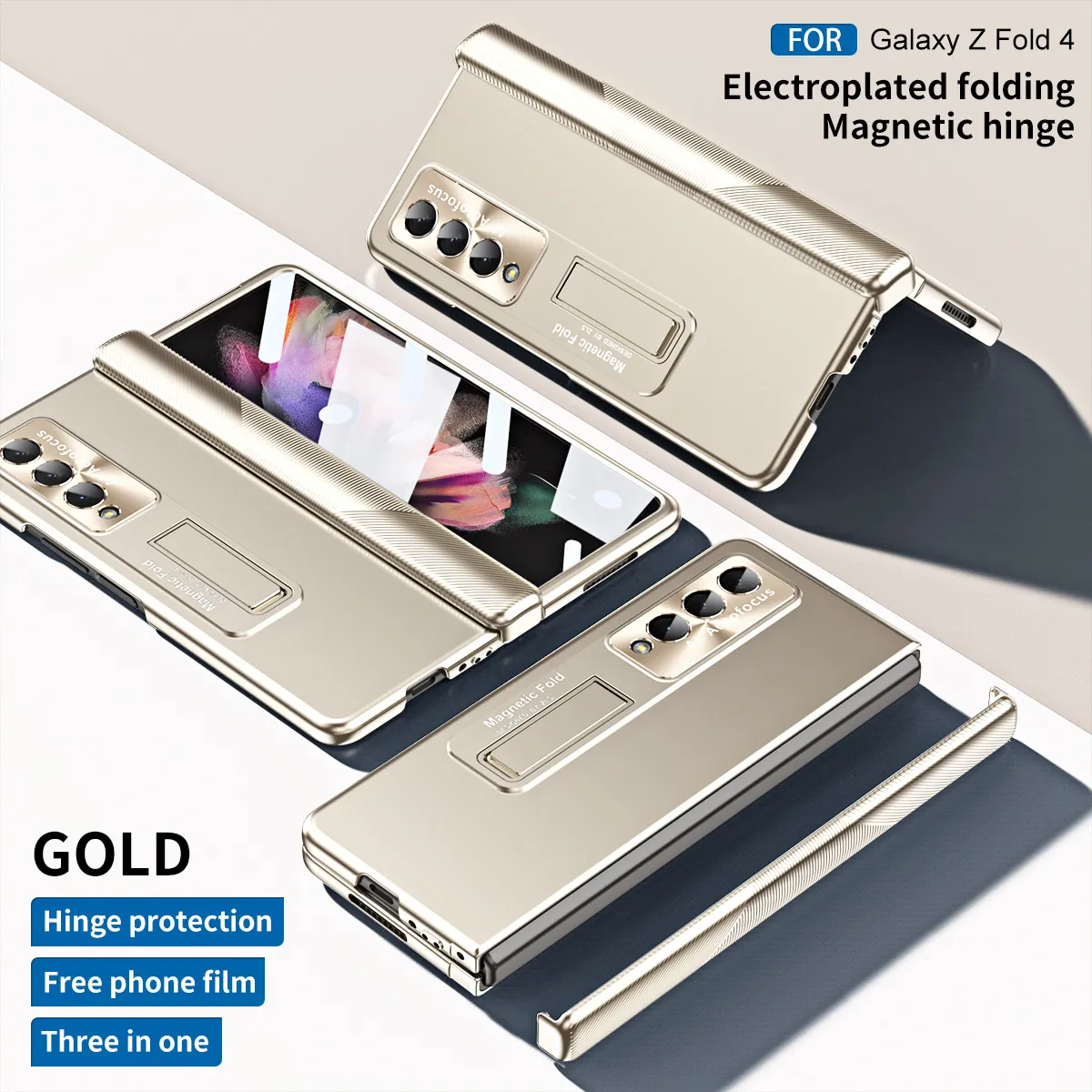 Samsung ZFold 4 Phone Case FOLD4 Magnetic Hinge Folding Protective Case W22 Electroplated Lens Film Leather Case