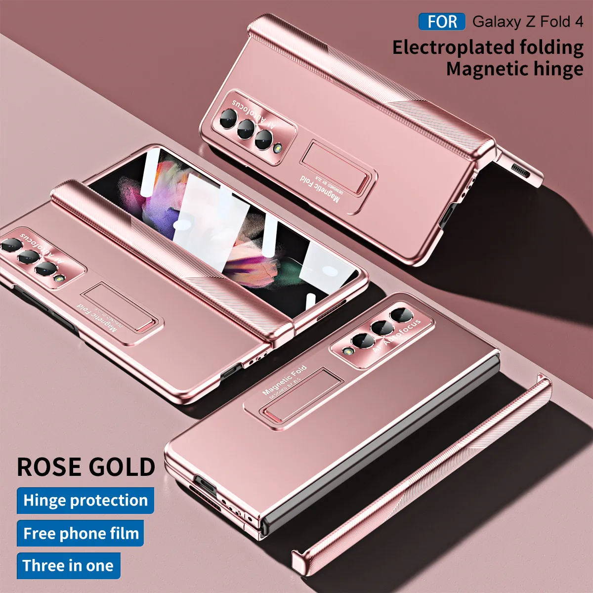 Samsung ZFold 4 Phone Case FOLD4 Magnetic Hinge Folding Protective Case W22 Electroplated Lens Film Leather Case
