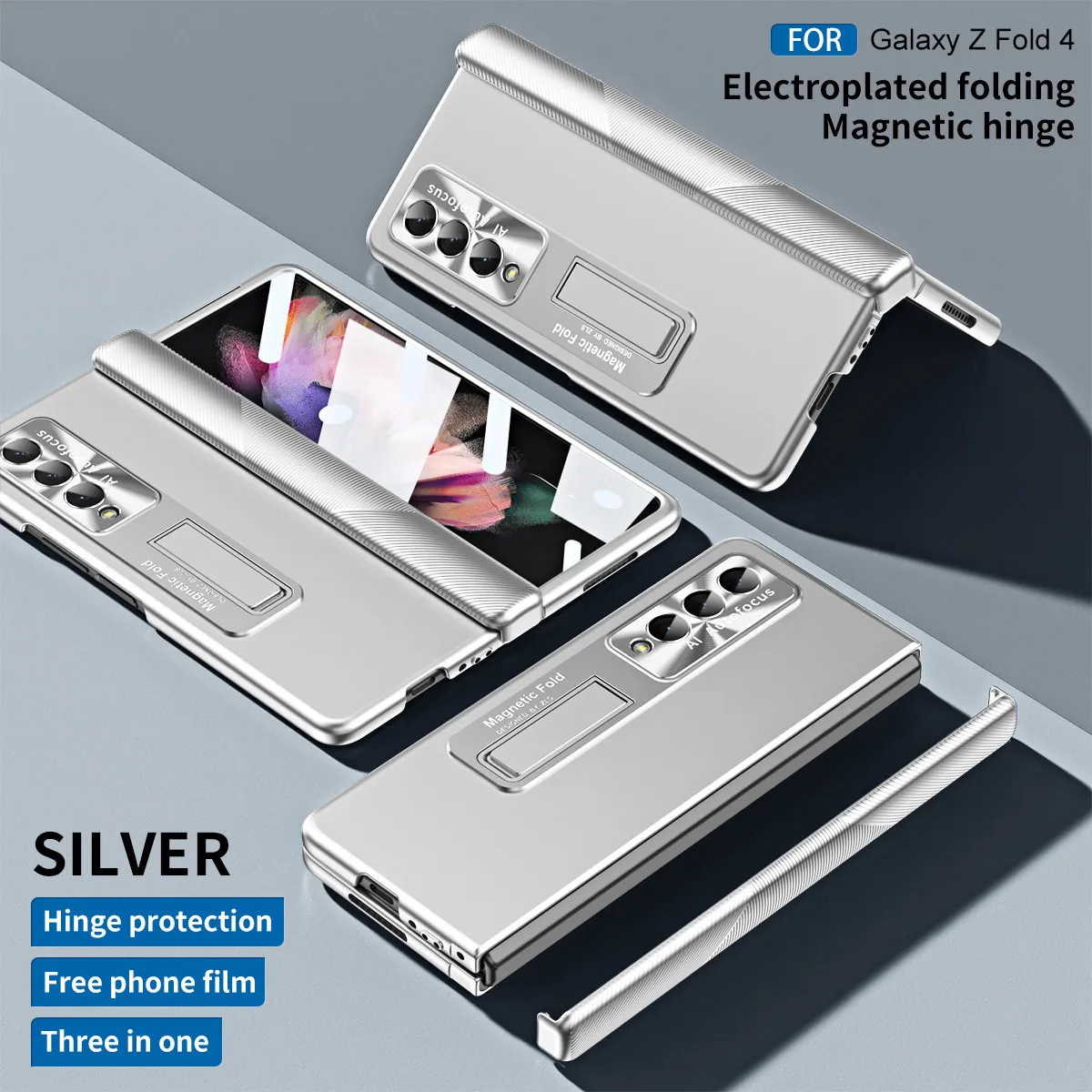 Samsung ZFold 4 Phone Case FOLD4 Magnetic Hinge Folding Protective Case W22 Electroplated Lens Film Leather Case