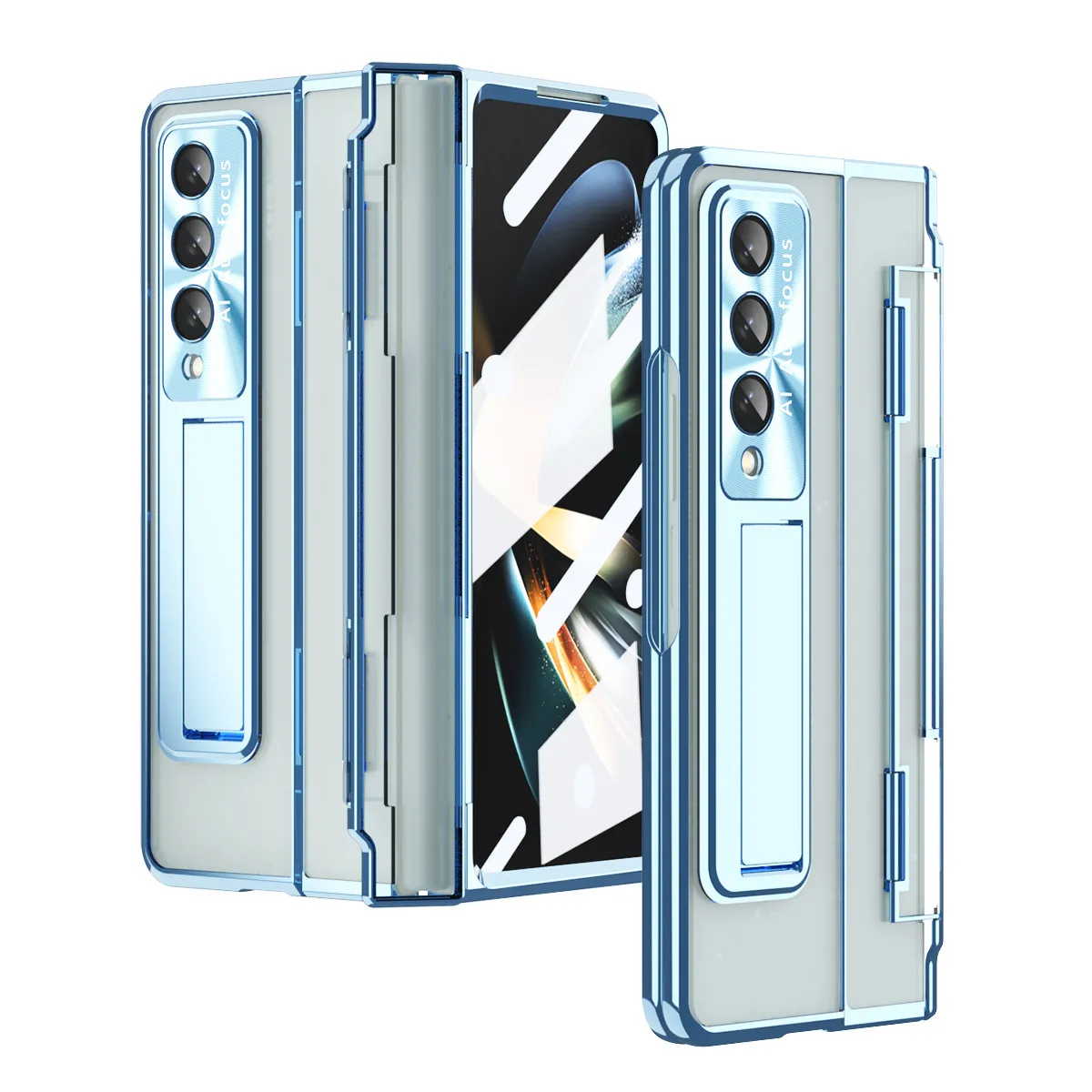 Samsung Zfold 5 Phone Case FOLD4 Flat Hinge Folding Protective Case W22 Electroplated Lens Film Leather Case