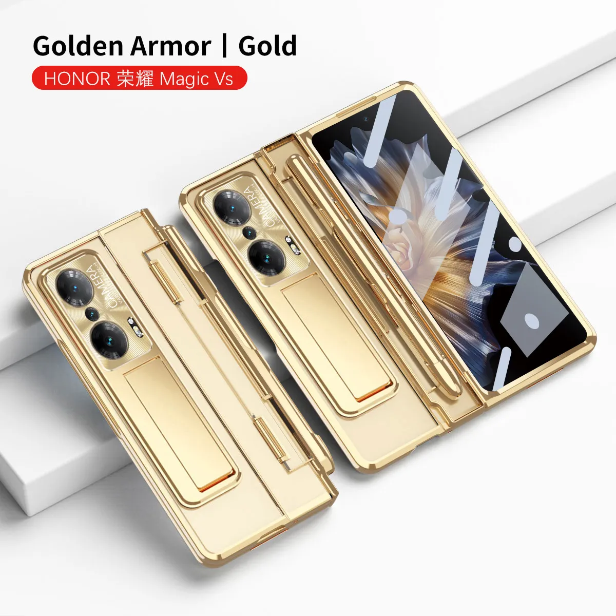 Compatible with Honor MagicVS phone case, flat folding pen slot transparent protective case, hinge full-coverage shockproof case, 5G