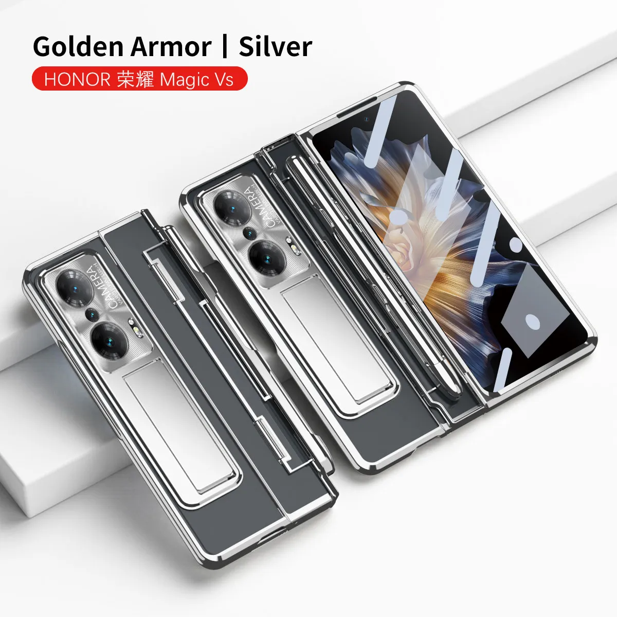 Compatible with Honor MagicVS phone case, flat folding pen slot transparent protective case, hinge full-coverage shockproof case, 5G